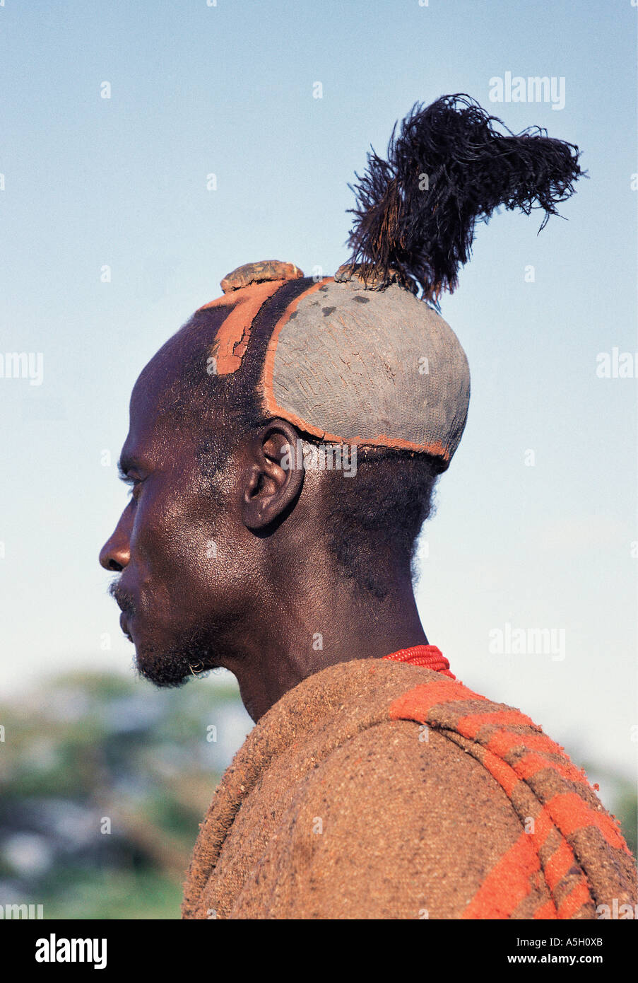 Porträt von Turkana verheirateter Mann mit blauen Ton Frisur Lokori nördlichen Kenia in Ostafrika Stockfoto
