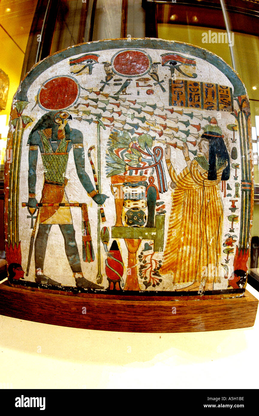 Nahaufnahme, Kunstobjekte, PARIS Frankreich, Louvre Museum Interior 'Egyptian Dept' Sammlung Stele Public Art, farbenfrohe Hieroglyphen, ramses II paris Stockfoto