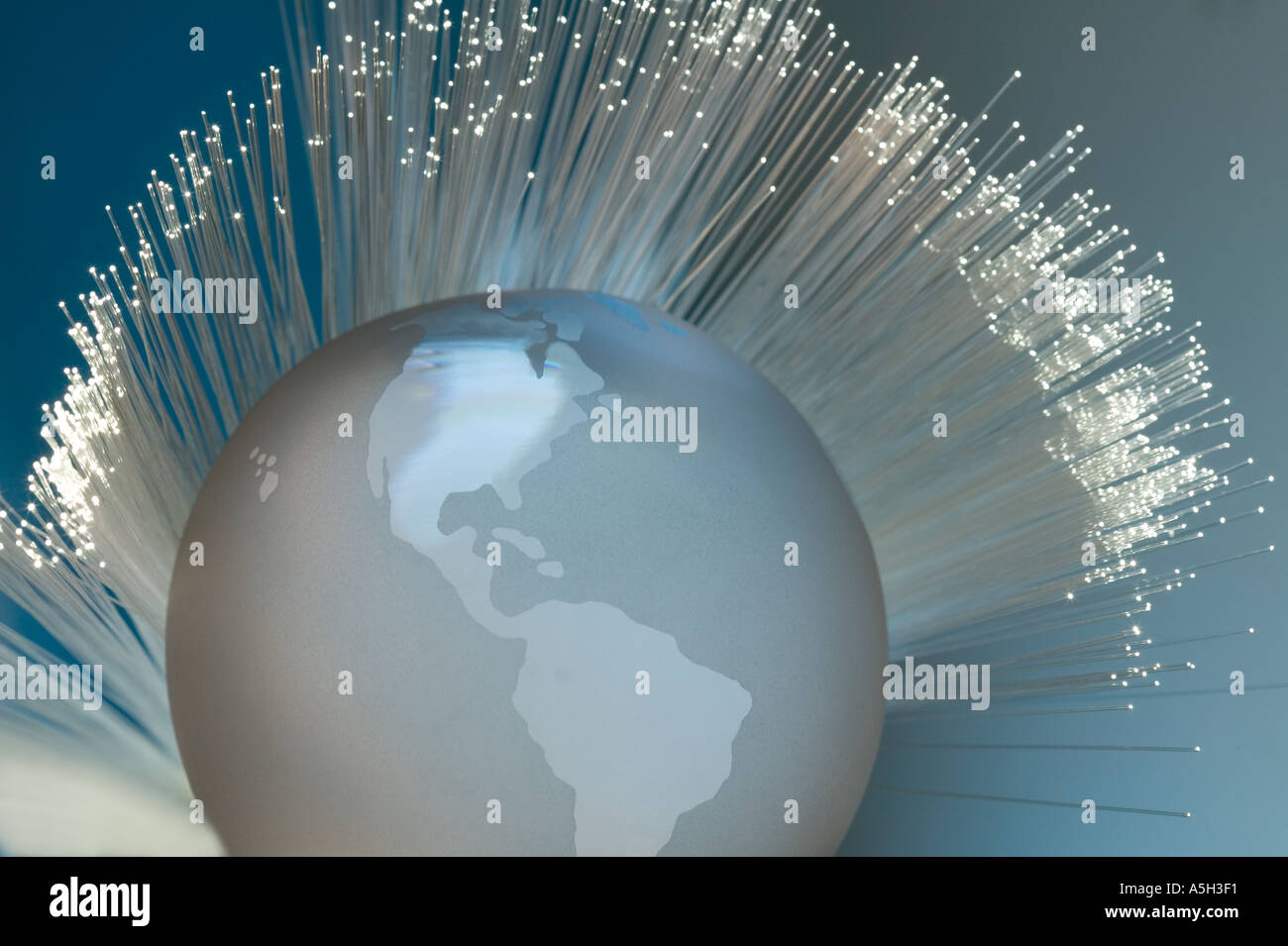 Fiber optic Drähte mit Globus Stockfoto