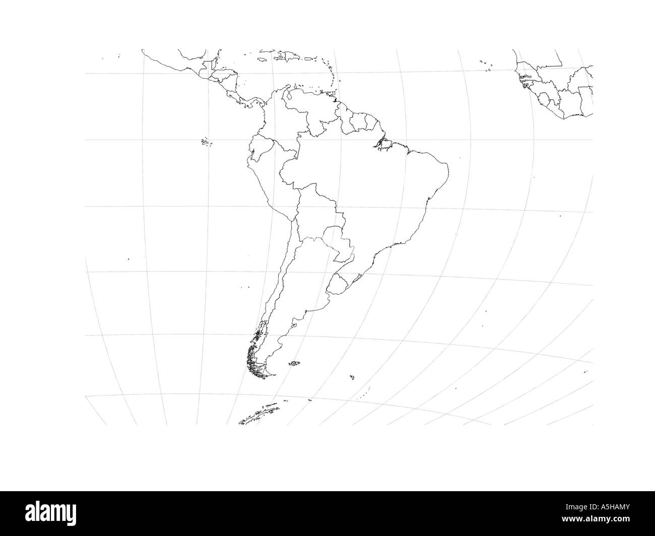 Südamerika Globus Karte Land Grenze Umriss Diagramm Stockfoto