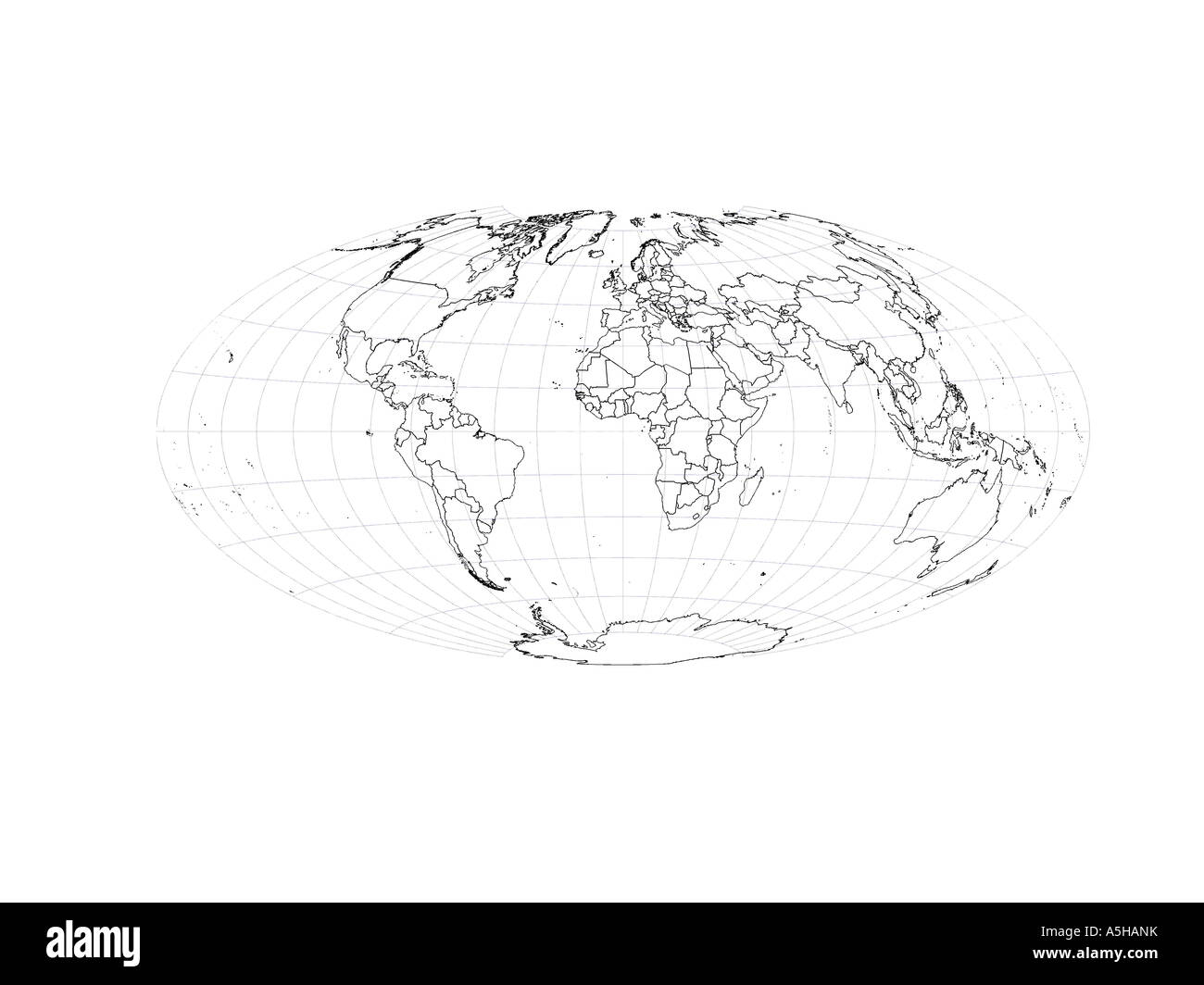 gesamten Globus Karte Land Grenze Umriss Weltdiagramm Stockfoto