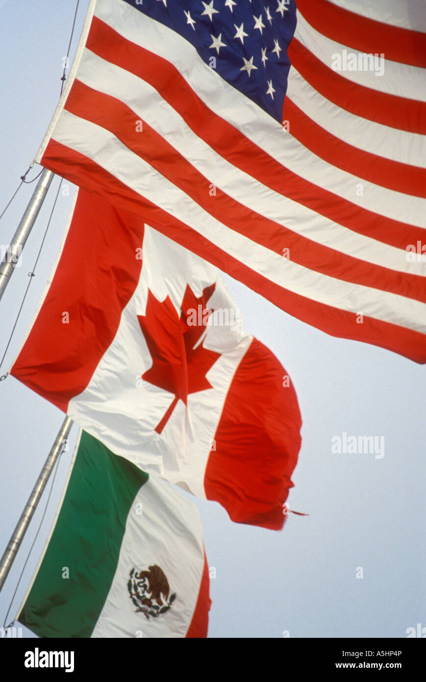 USA, Kanada und Mexiko Markierungsfahnen Stockfoto