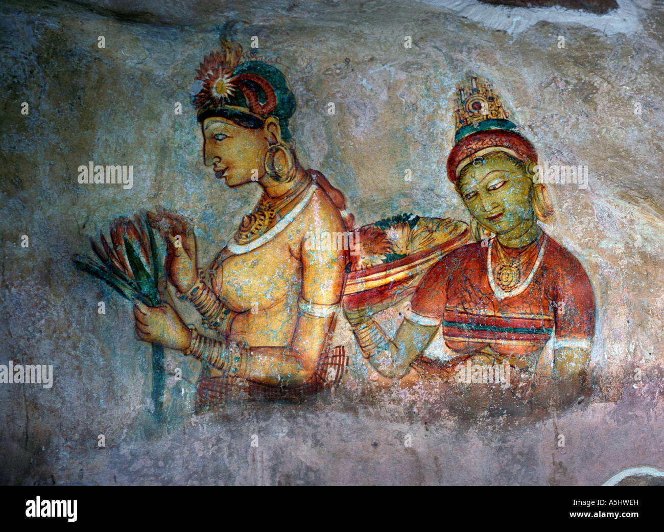 Sigiriya-Felsen Jungfrauen Stockfoto