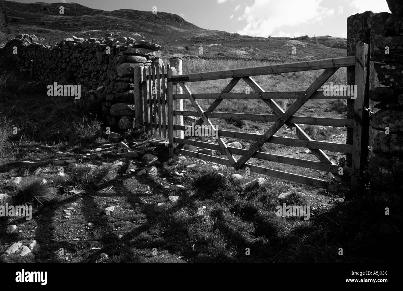 Tor auf Moor Seenplatte UK Gowbarrow fiel im Hintergrund Stockfoto