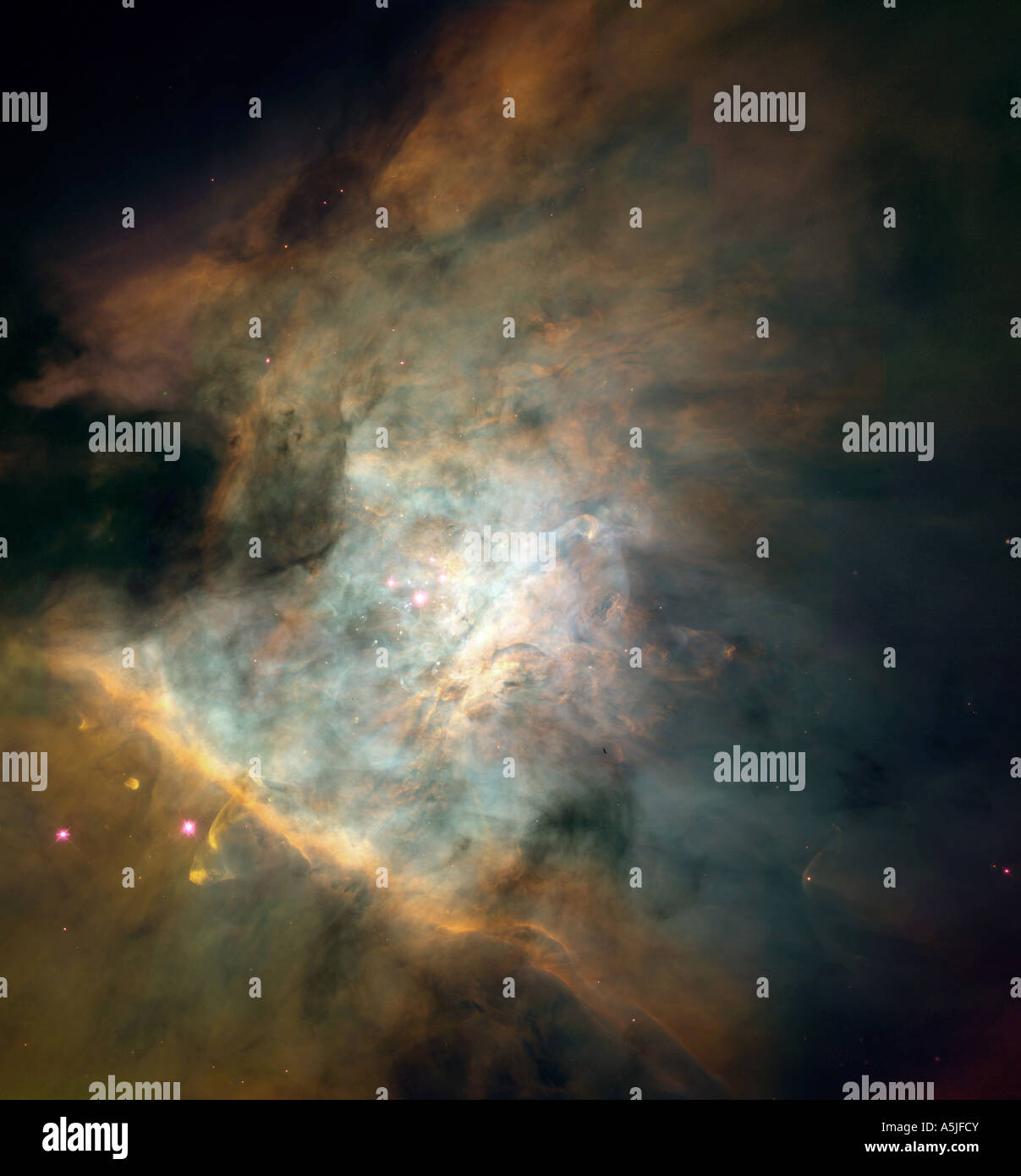 Zentrum des Orionnebels zusammengesetzt aus Einzelbildern aufgenommen mit dem Hubble-Weltraumteleskop der NASA. Stockfoto