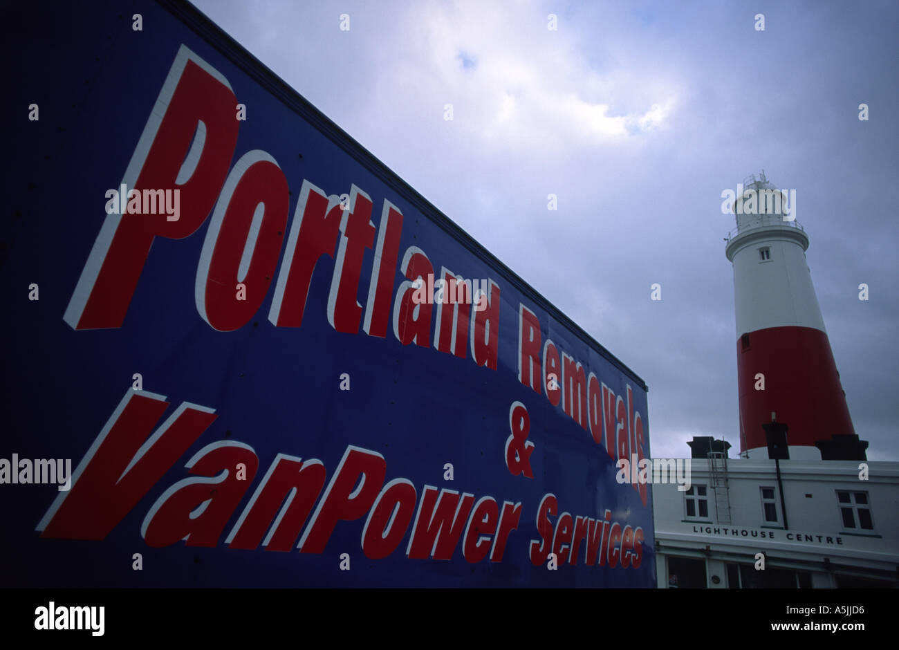 Entfernung-Van am Portland Bill Leuchtturm in Dorset county England UK Stockfoto