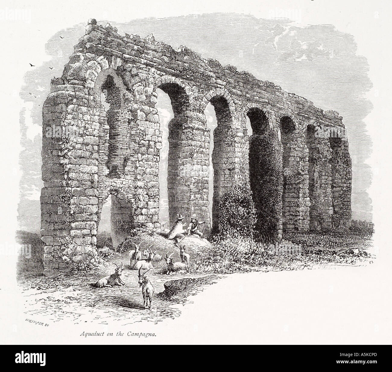 Aquädukt Campagna römische Reich Rom Roma Italien italienische Italia Wasser Ziege Herder Bogen Ruine Stein verlassenen Feld Freifläche Stockfoto