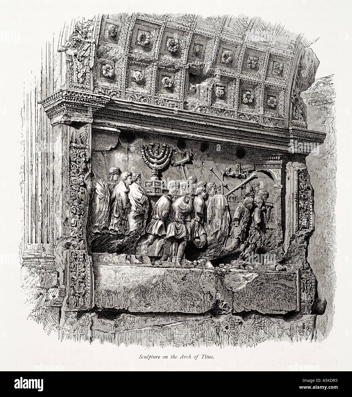 Bogen Titus Detail Menora jüdischer Häftling Gefangenen Juden Jerusalem Stein triumphalen geschnitzt Forum Fries römischen Rom Roma Italien Italia Stockfoto