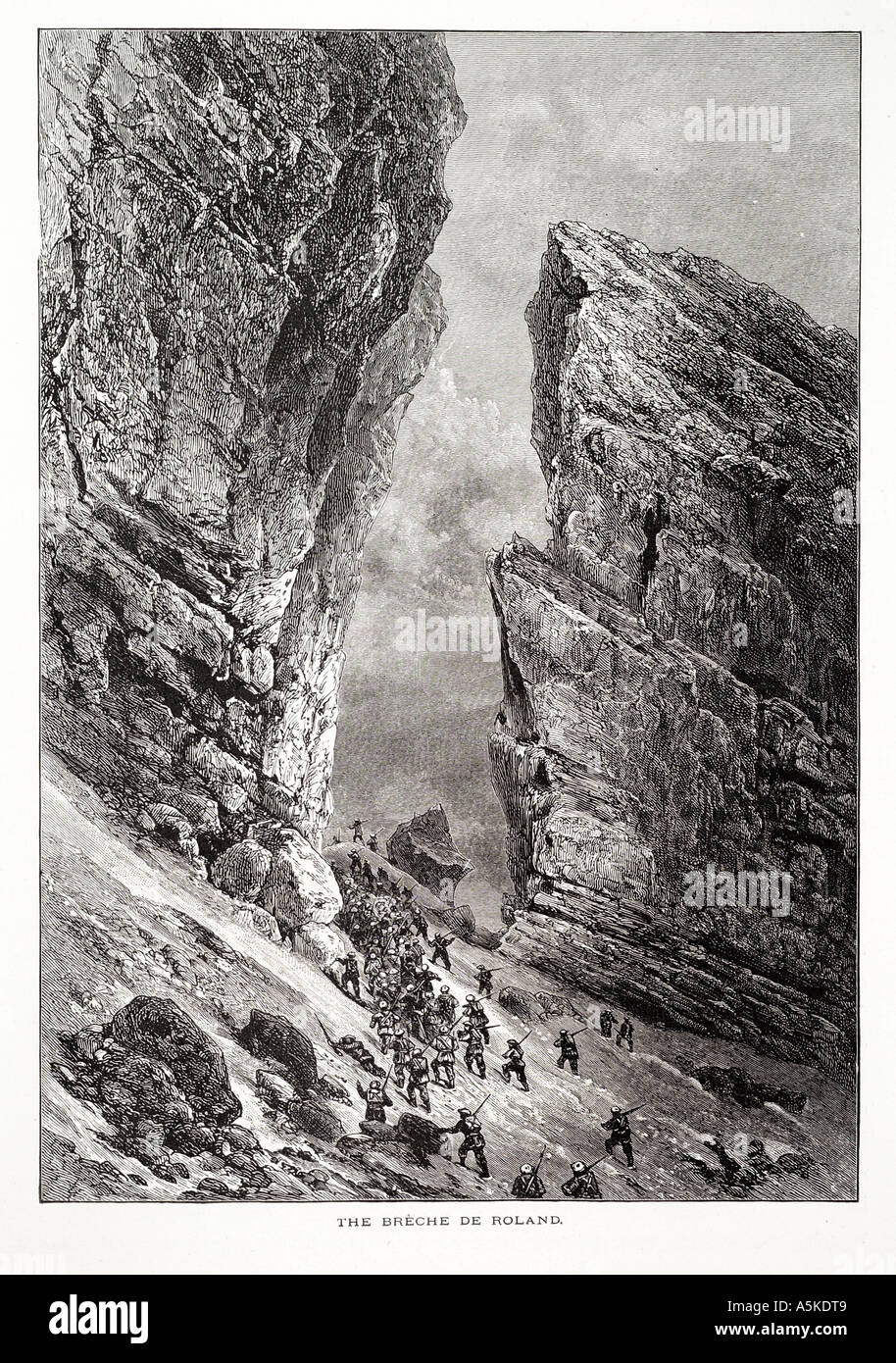 Breche de Roland Franco Spanien Spanien Grenze Grenze Pyrénées Pyrenäen Frankreich französische Berg Klippe Soldat Ridge klaffende Wunde gespalten di Stockfoto
