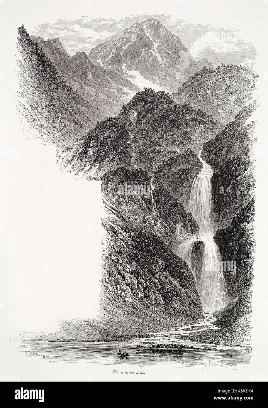 Wasserfall d'oo Mountain Nationalpark Midi-Pyrénées Pyrenäen Frankreich französische Tal Fluss Torrent See schroffen steilen Wasser Tropfen Erbse Stockfoto