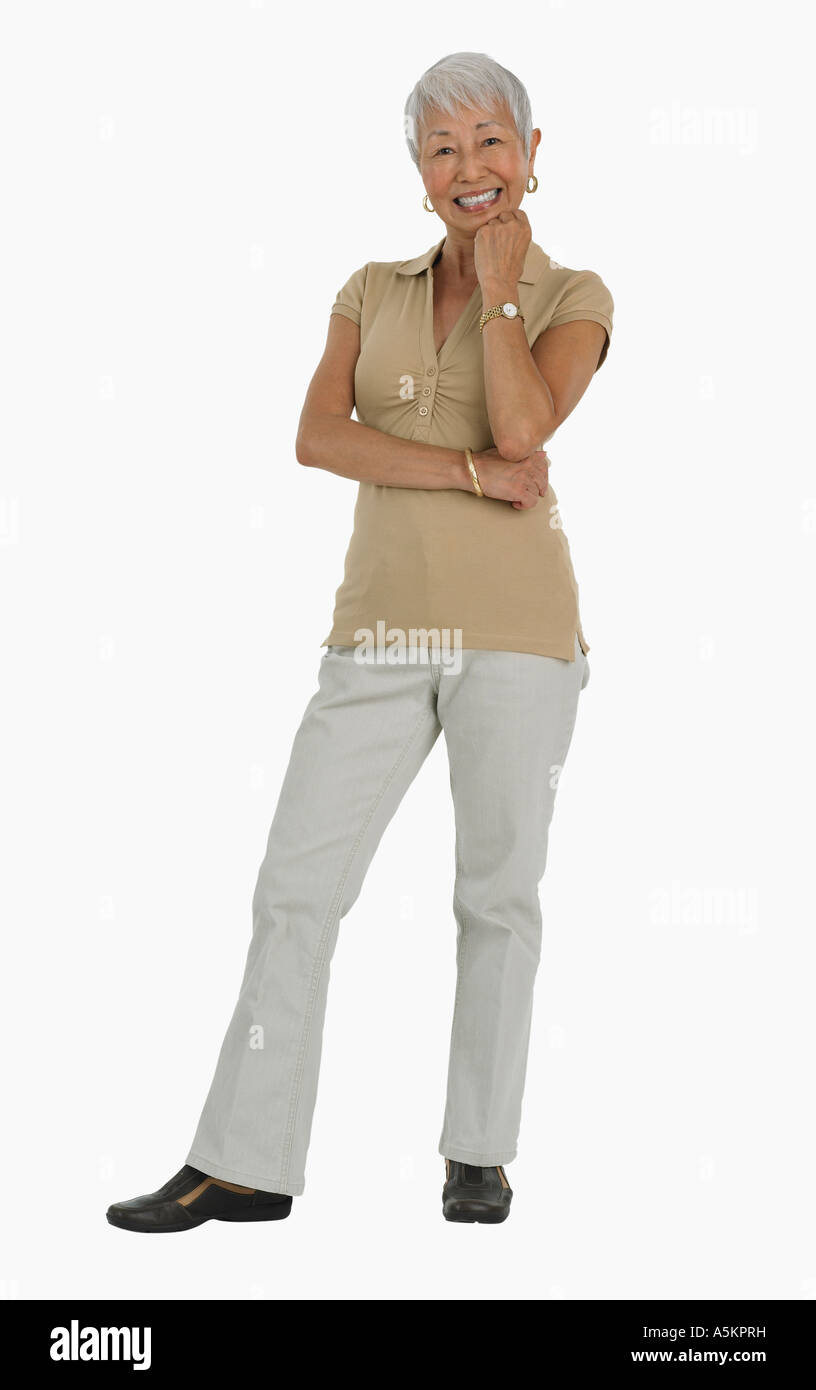 Studioaufnahme von senior lächelnde Frau Stockfoto