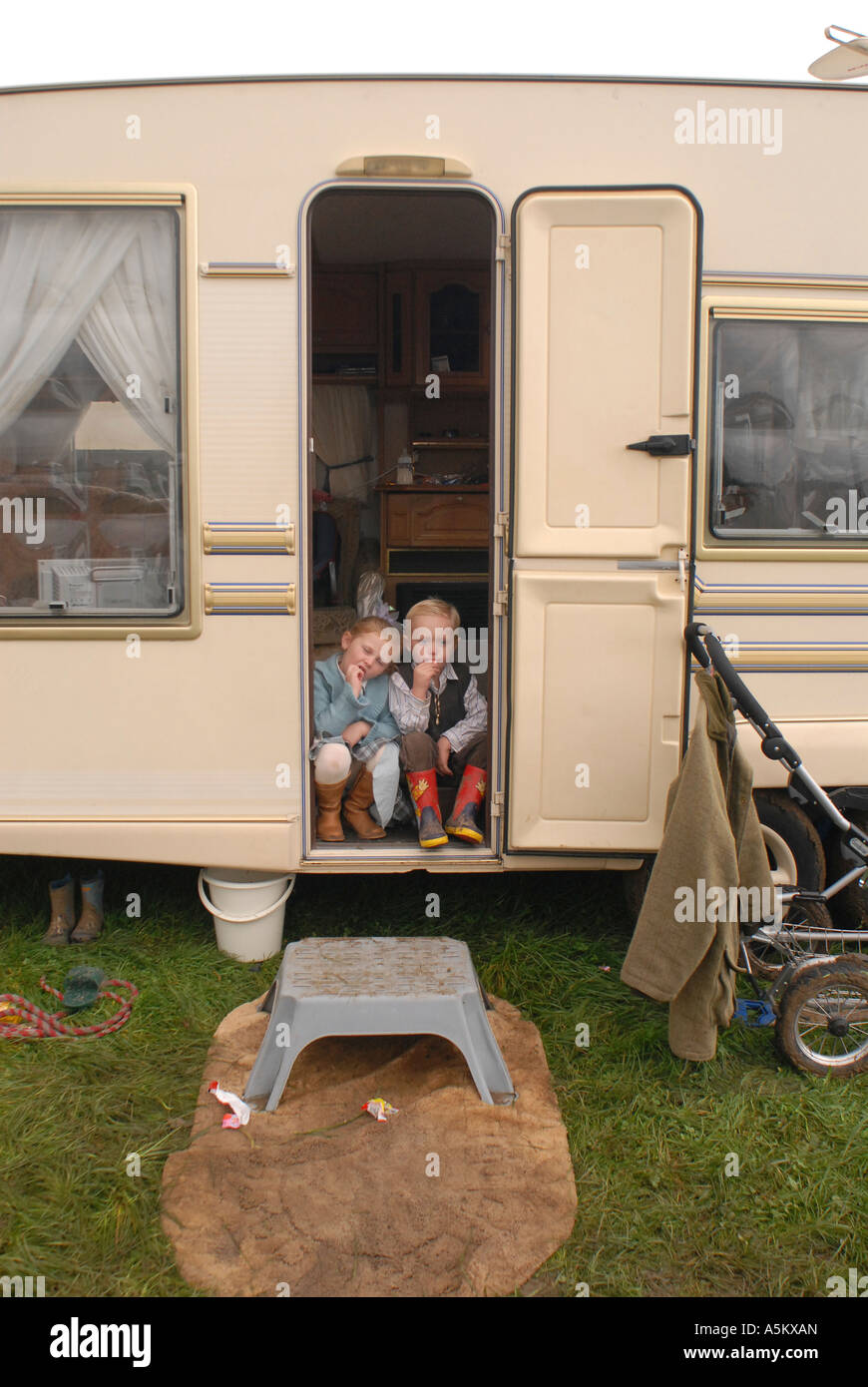 Reisende Kinder, Stow Horse fair, Stow auf die würde, Gloucestershire, UK Stockfoto