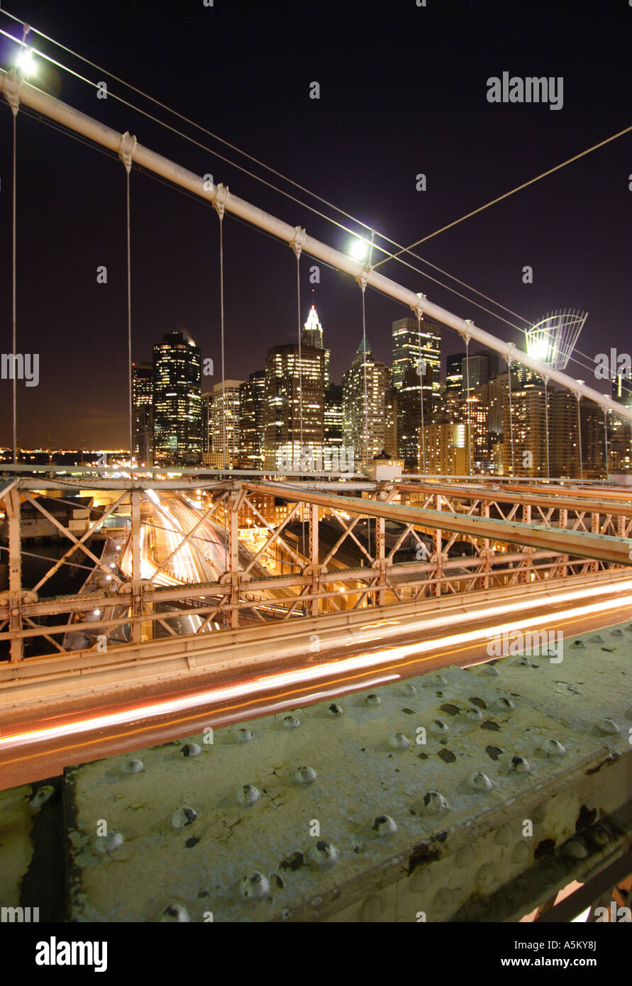 Manhattan von der Brooklyn Bridge Stockfoto