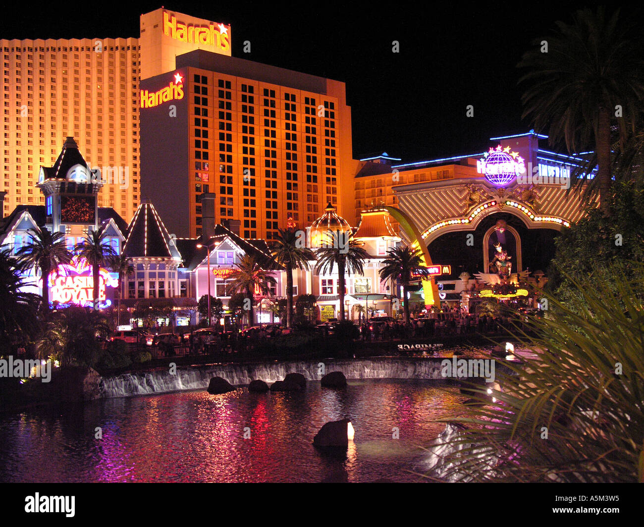 Las Vegas Strip Nacht Harrahs Stockfoto