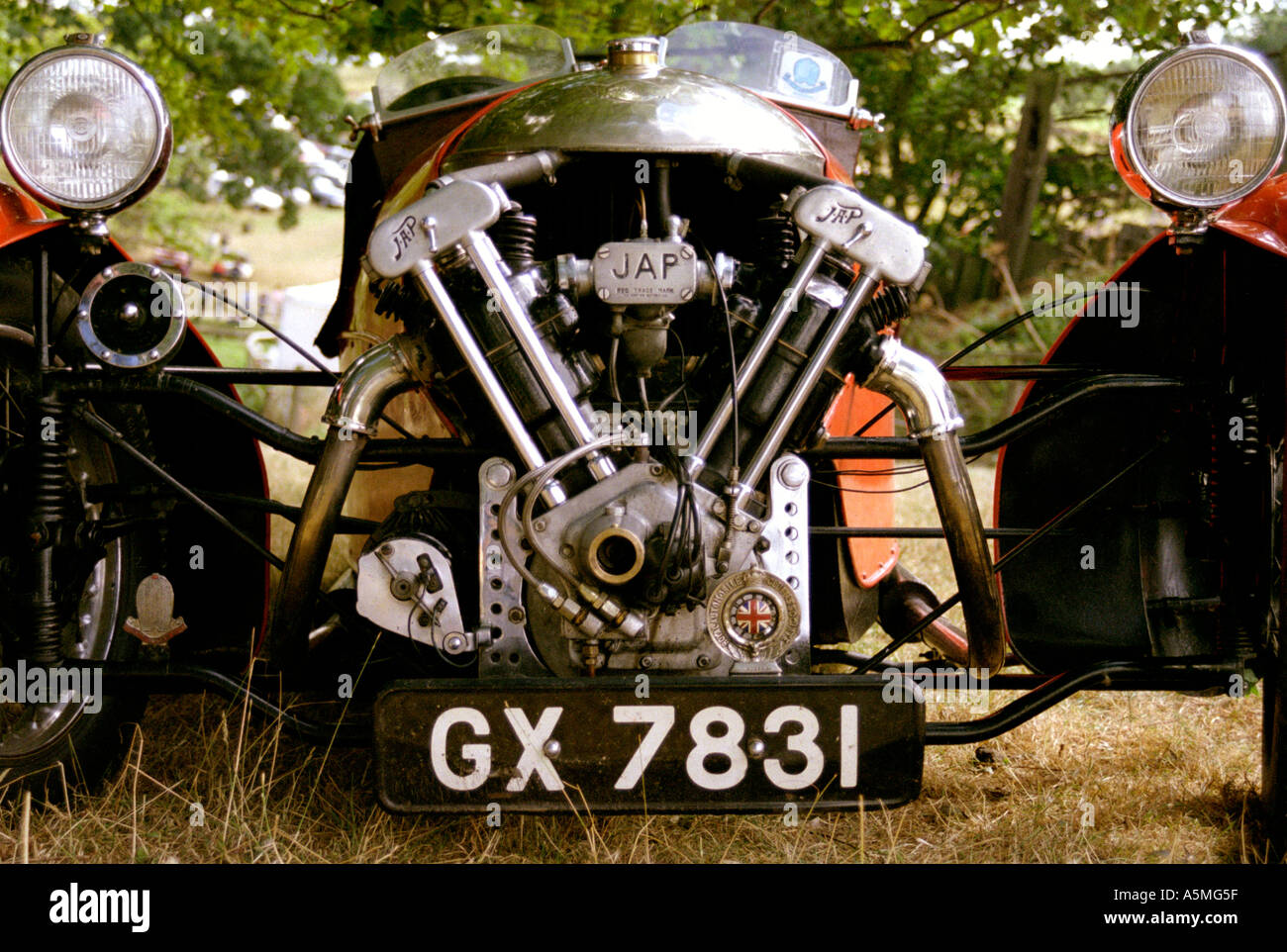 Britische Klassiker und Oldtimer-show, Morgan 3 Rad offenen Sportwagen Stockfoto