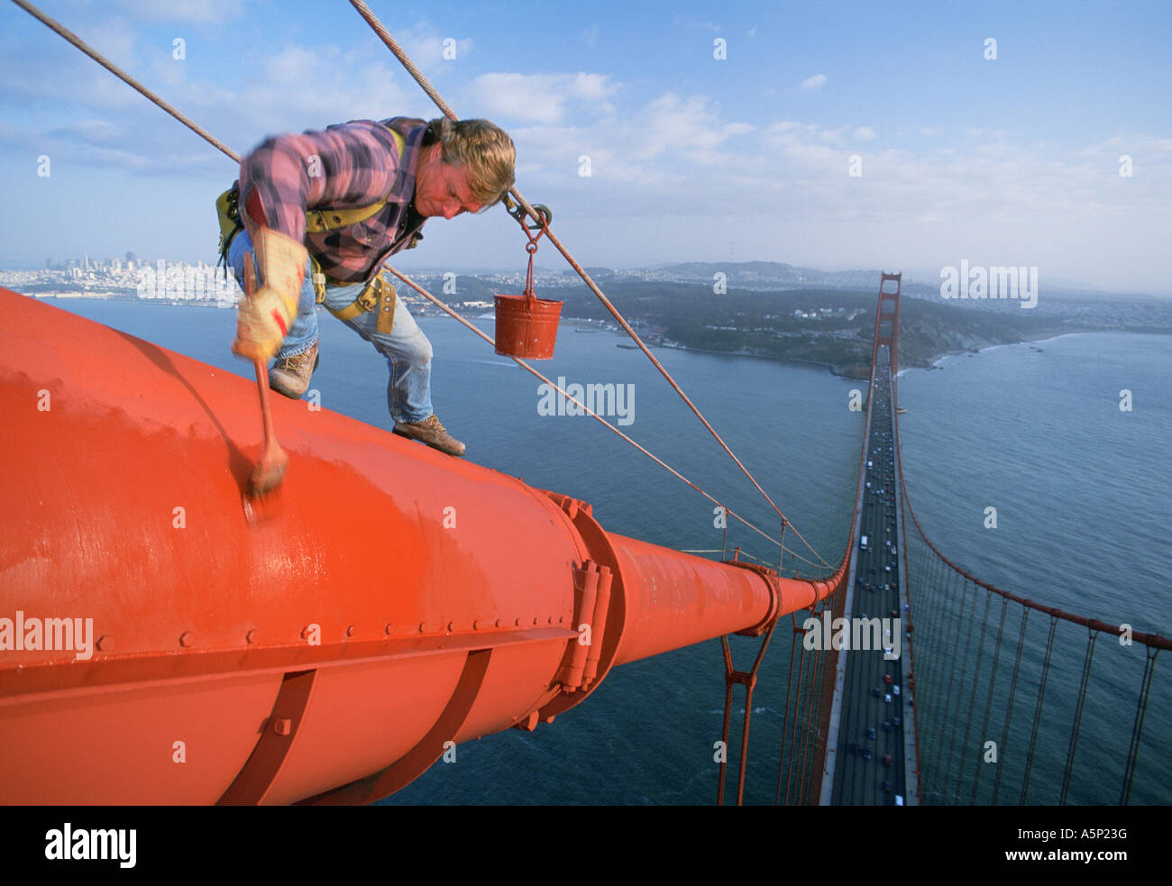 Brücke-Maler auf die Golden Gate Brücke San Francisco Kalifornien Stockfoto