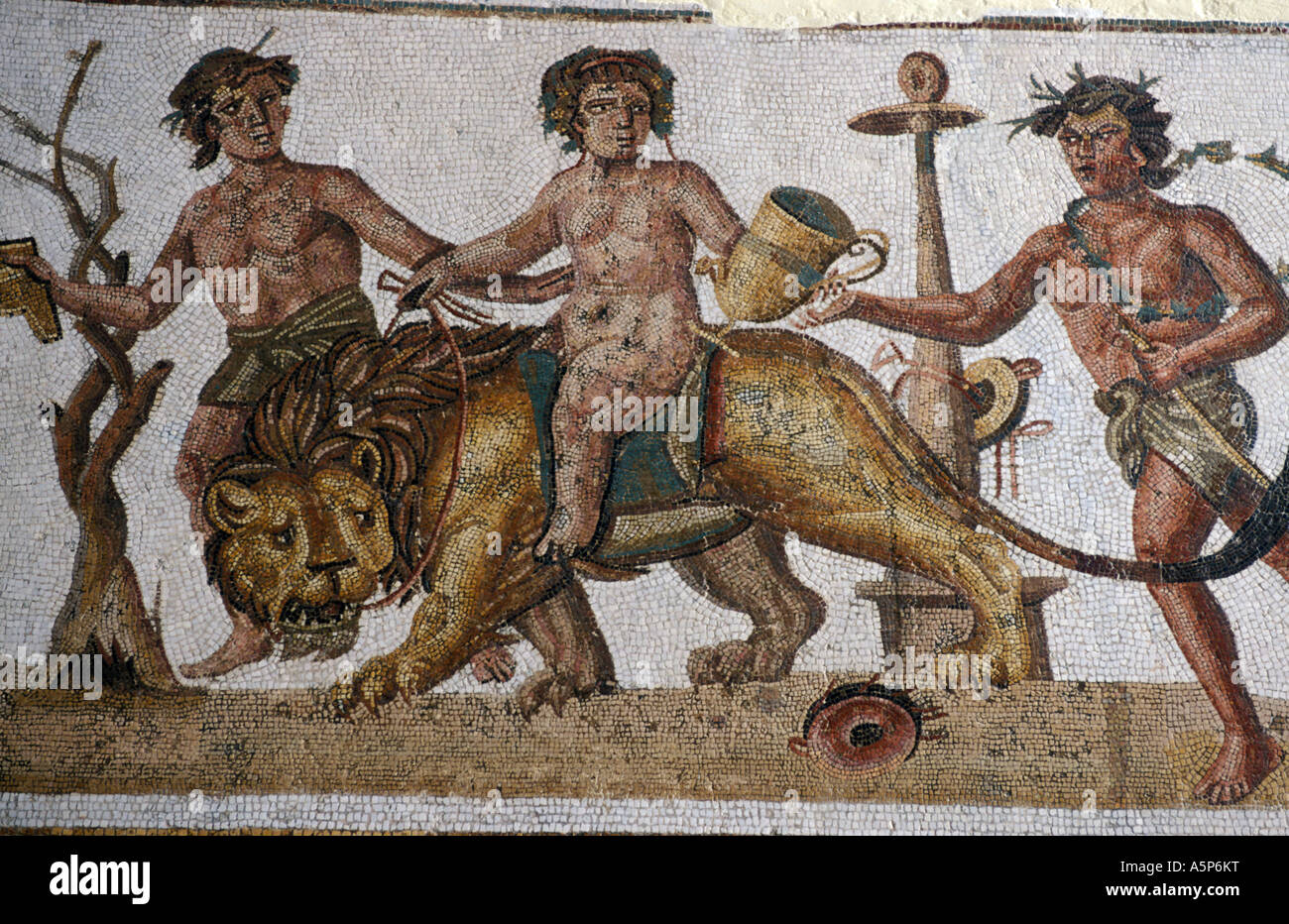 Museum von El Jem Mosaik Dionysus Reiten ein Löwe 2.Jahrhundert El Jem Thydrus Tunesien Stockfoto