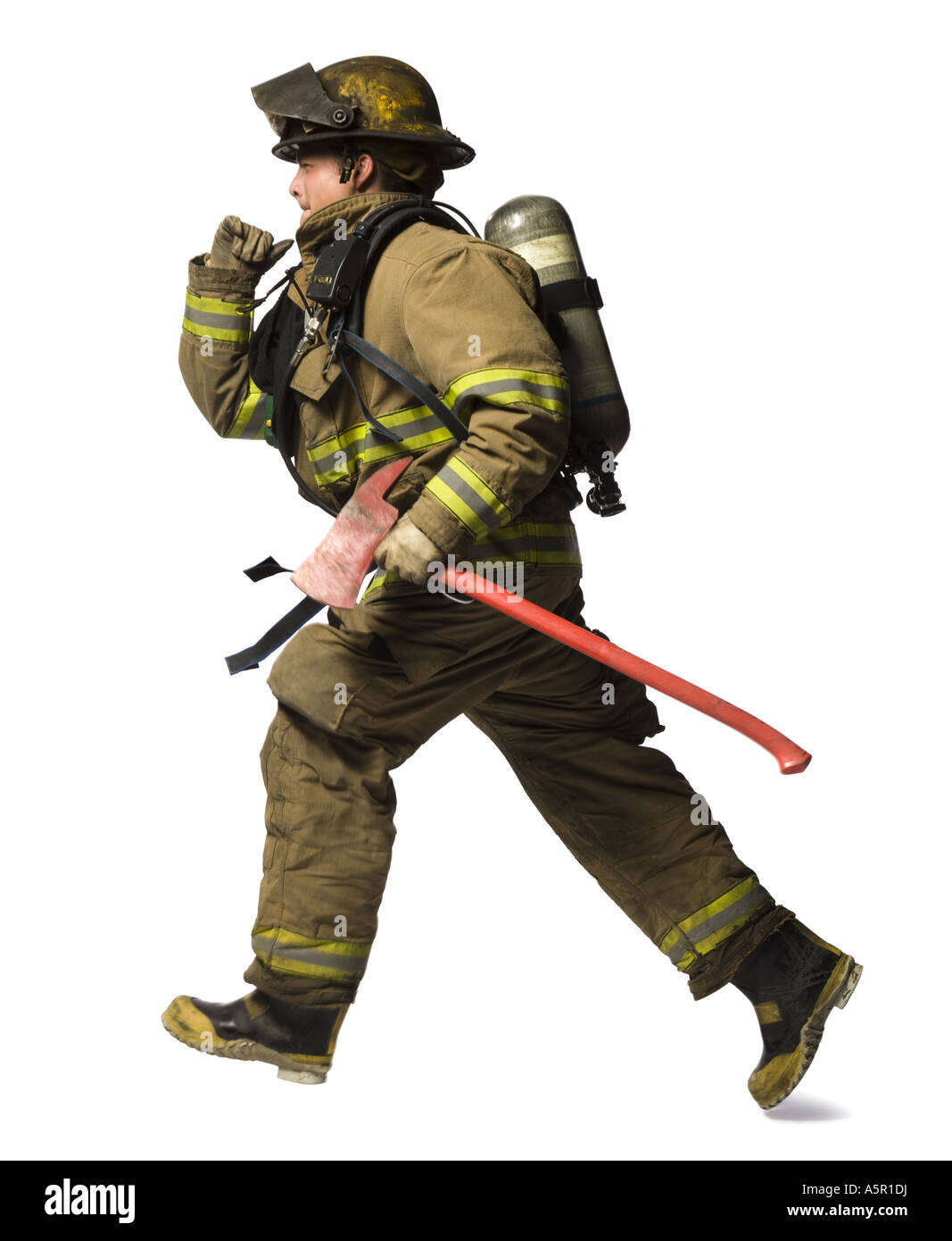 Feuerwehrmann mit Axt Stockfoto
