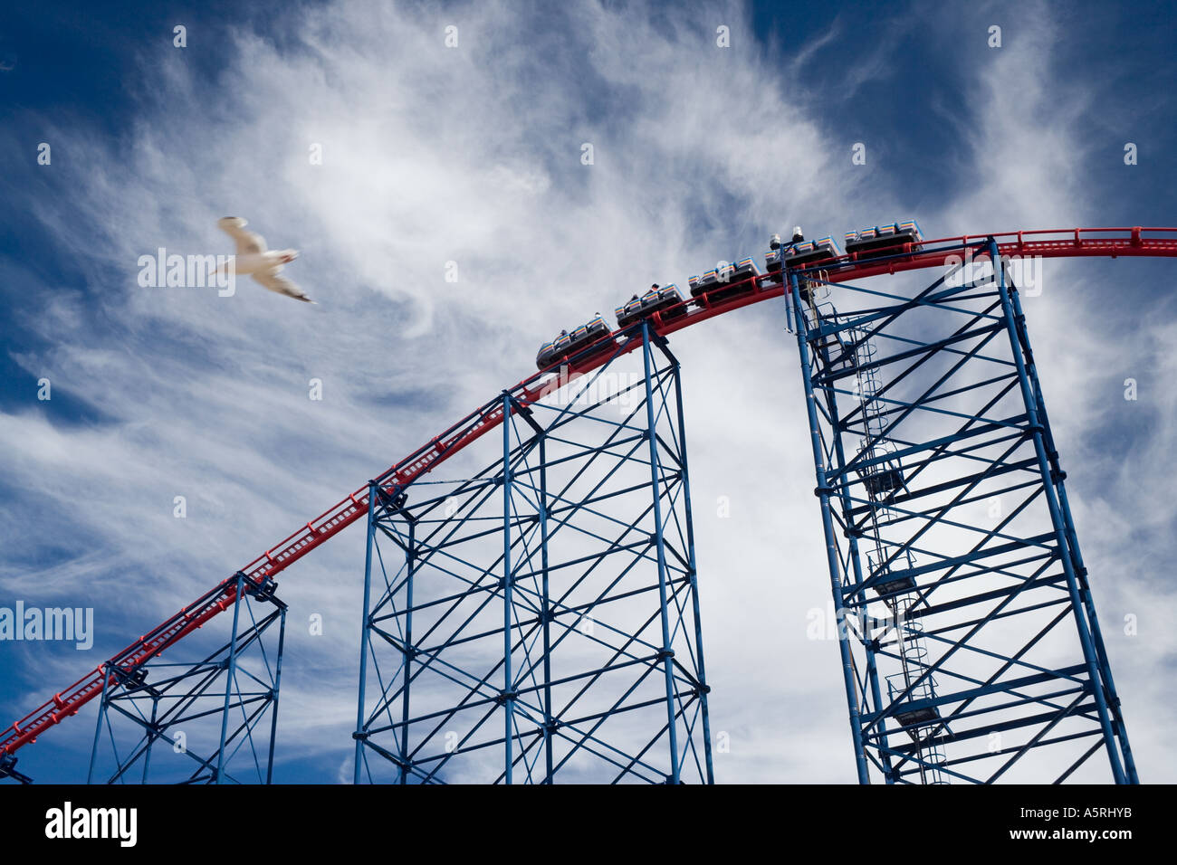 Die big Dipper-Fahrt in den Genuss beach Amusement Park, Blackpool, Lancashire, England Stockfoto