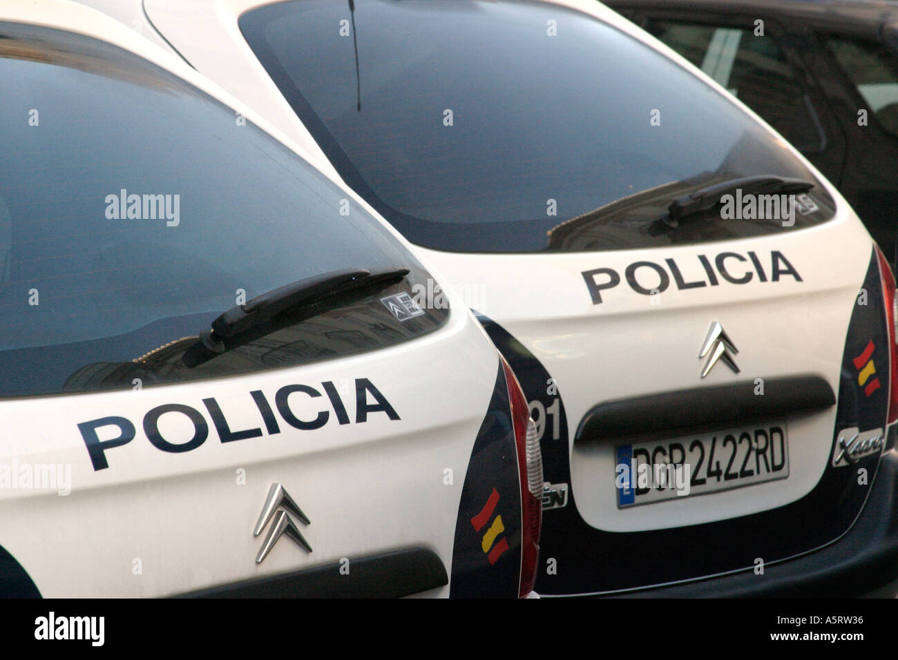 Zwei Polizeiautos Spanien Stockfoto