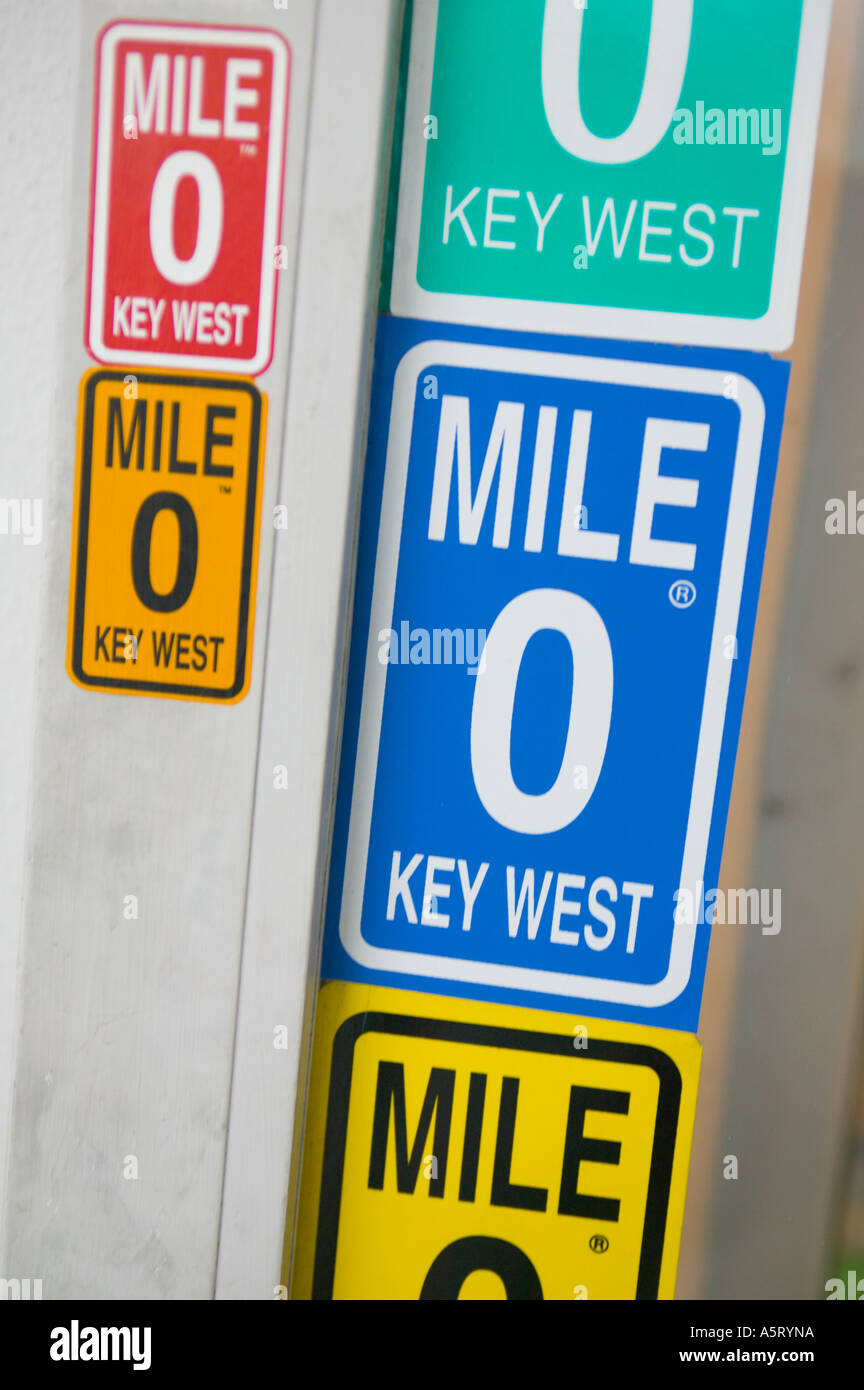 Mile Marker Null Autoaufkleber Key West Florida Stockfoto