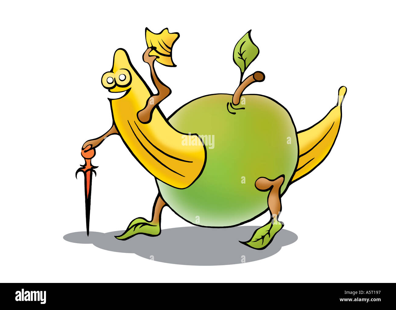 Banane und Apfel - Lustige Abbildung Stockfoto
