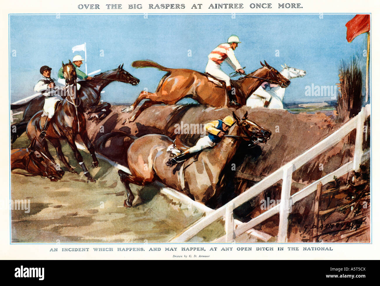 Das große Raspers in Aintree 1927 Gemälde eines Vorfalls am Grand National Stockfoto