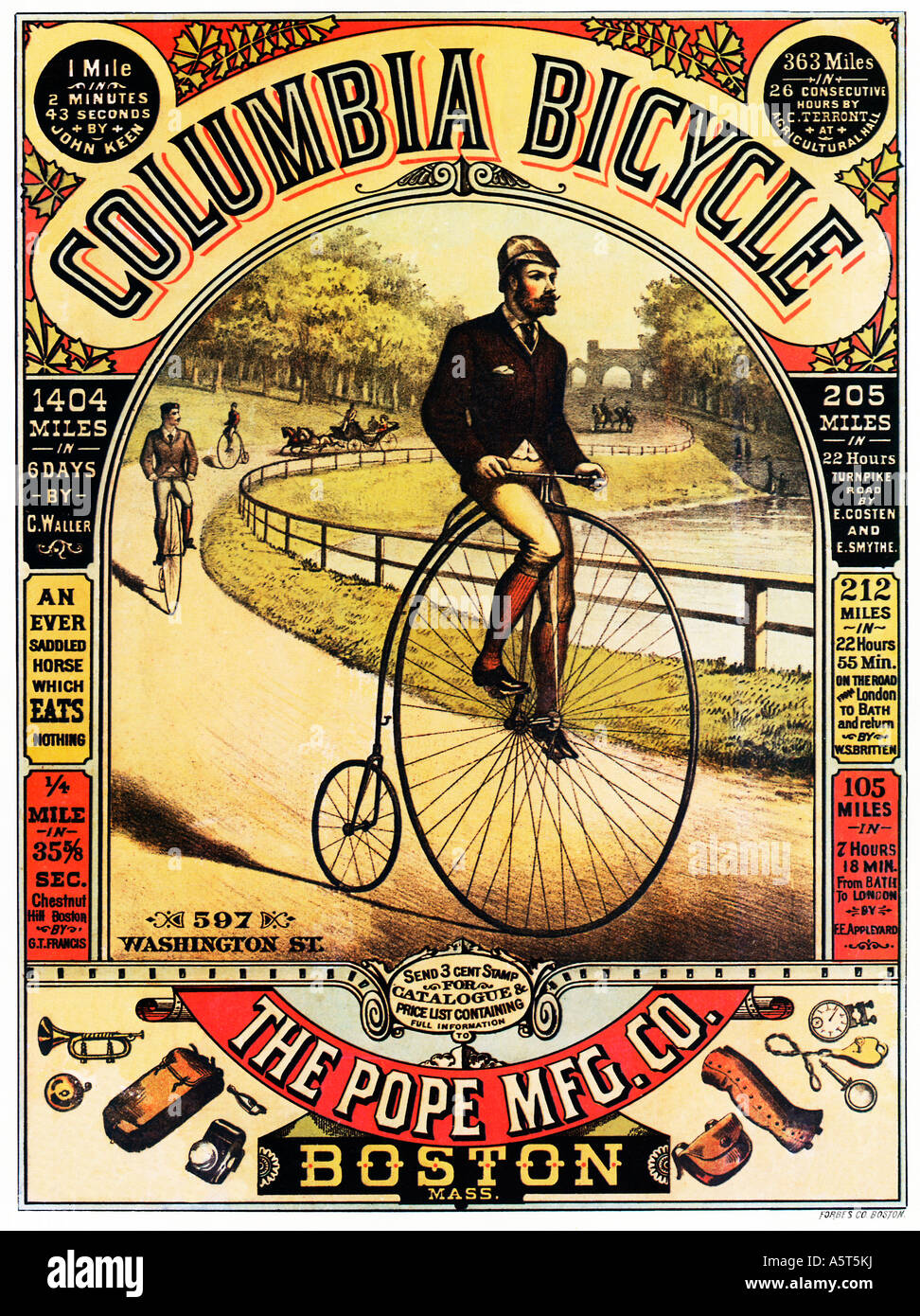 Columbia Fahrrad 1886 Poster für das Hochrad in Boston, sondern aus den Datensätzen in England so gut gefahren Stockfoto