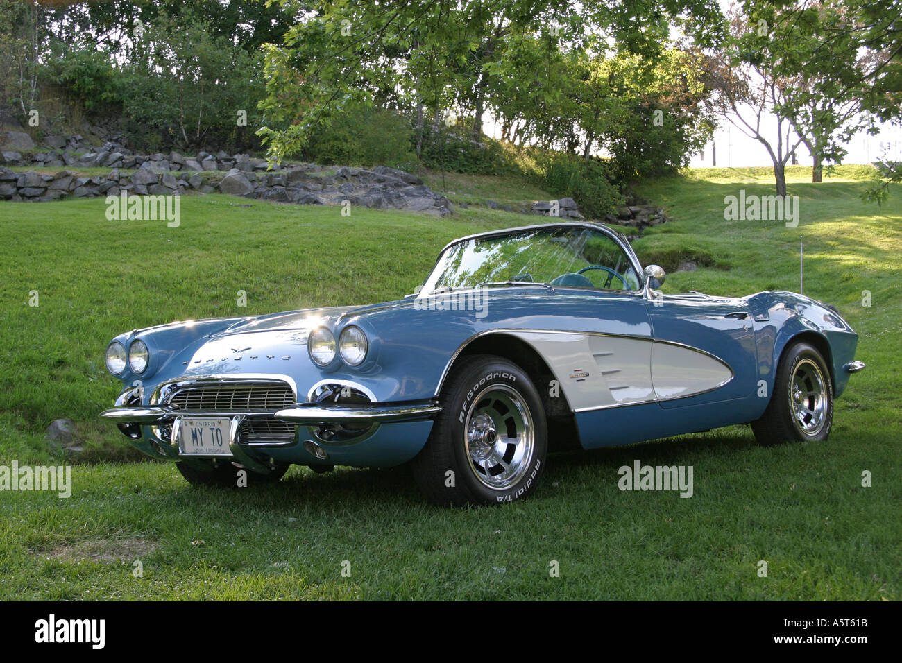blaue und weiße 1961 Corvette Stockfoto