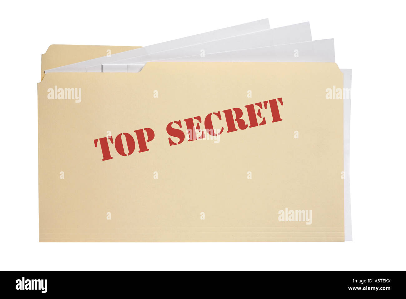 Top Secret-Datei Ausschneiden auf weißem Hintergrund Stockfoto