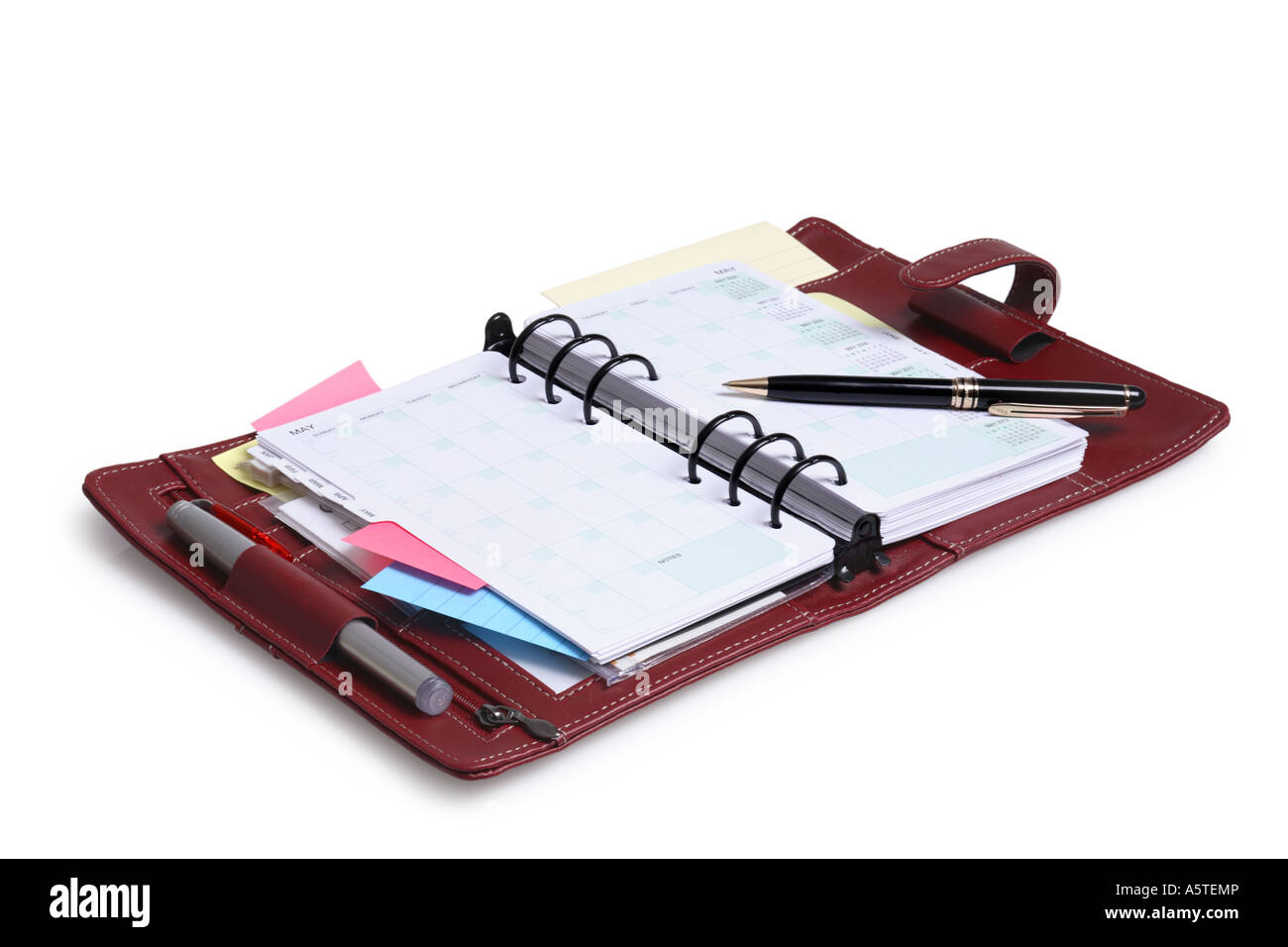 Terminplaner auf weißem Hintergrund ausschneiden Stockfoto