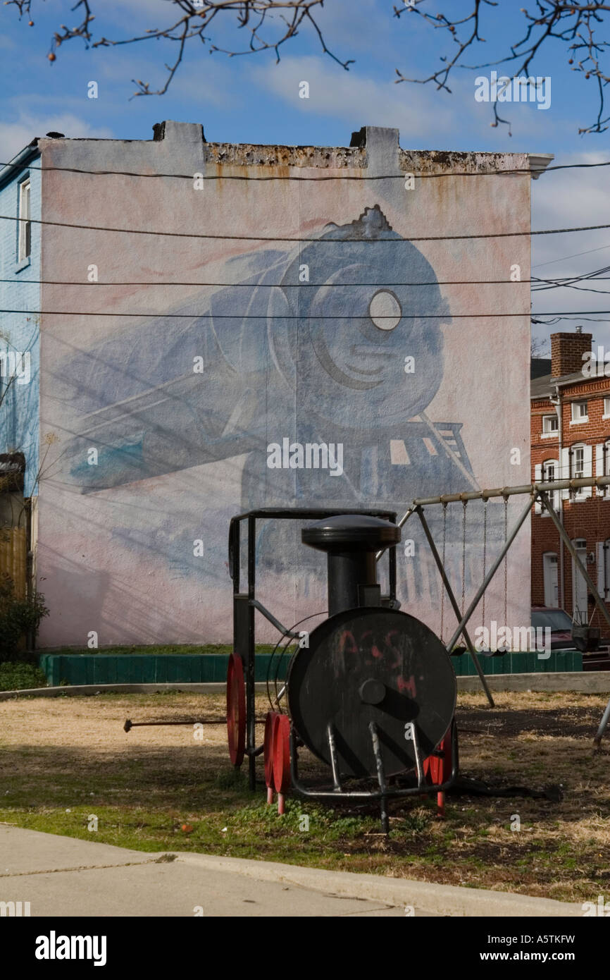 Spielplatz in Pratt Street aus Baltimore und Ohio Eisenbahn Museum Batimore Maryland Stockfoto