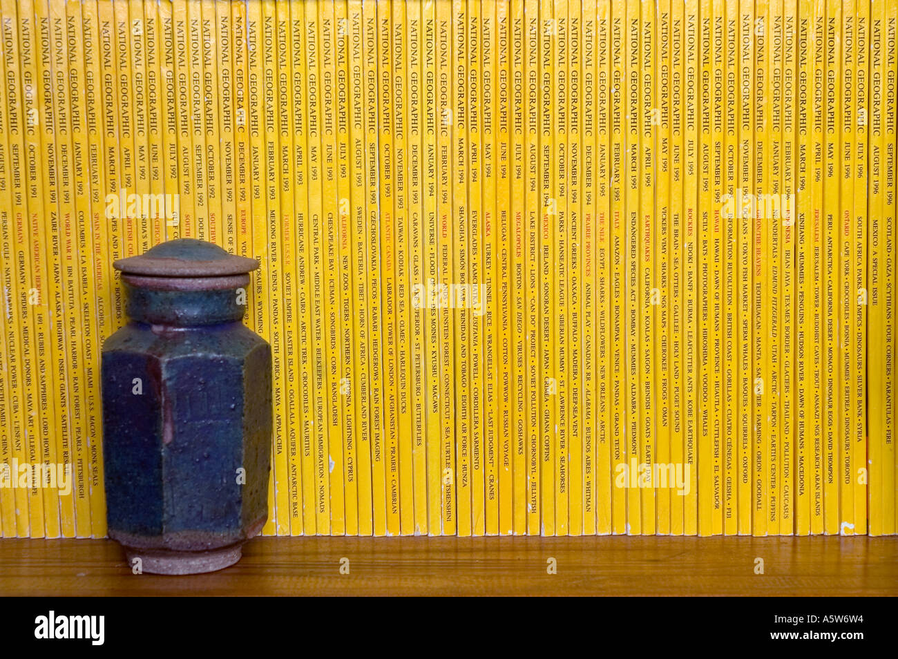 National Geographic Magazine in ein Bücherregal. Nur zur redaktionellen Verwendung. DSC 8519 Stockfoto