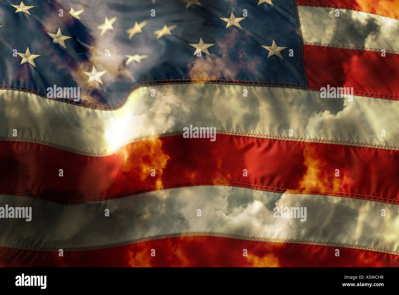 US-Flagge Collage mit dramatische Wolken und Himmel Konzepte Stockfoto