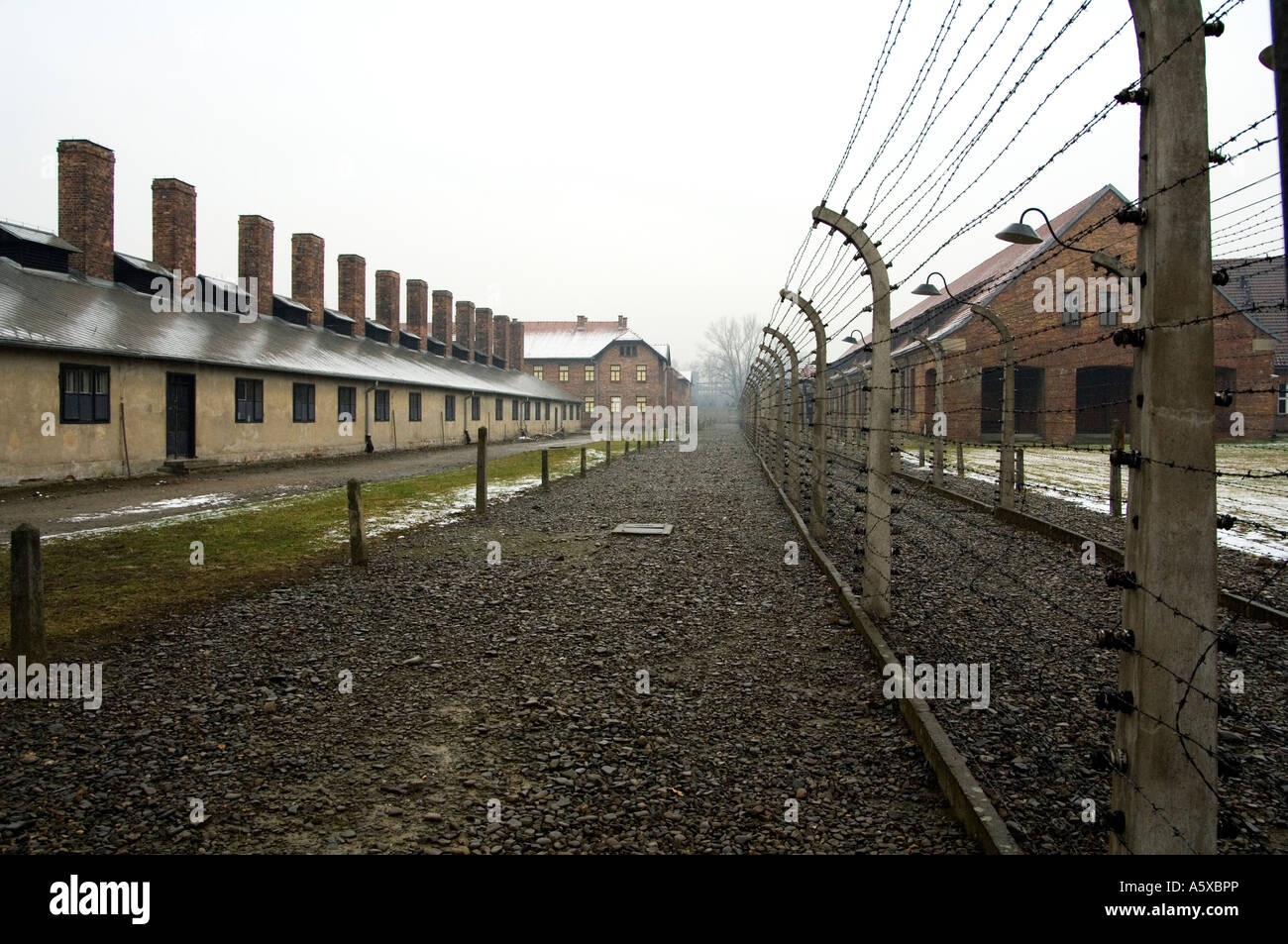 Stacheldraht an der NS-Konzentrationslager Auschwitz 1 in der Nähe von Krakau in Polen Stockfoto