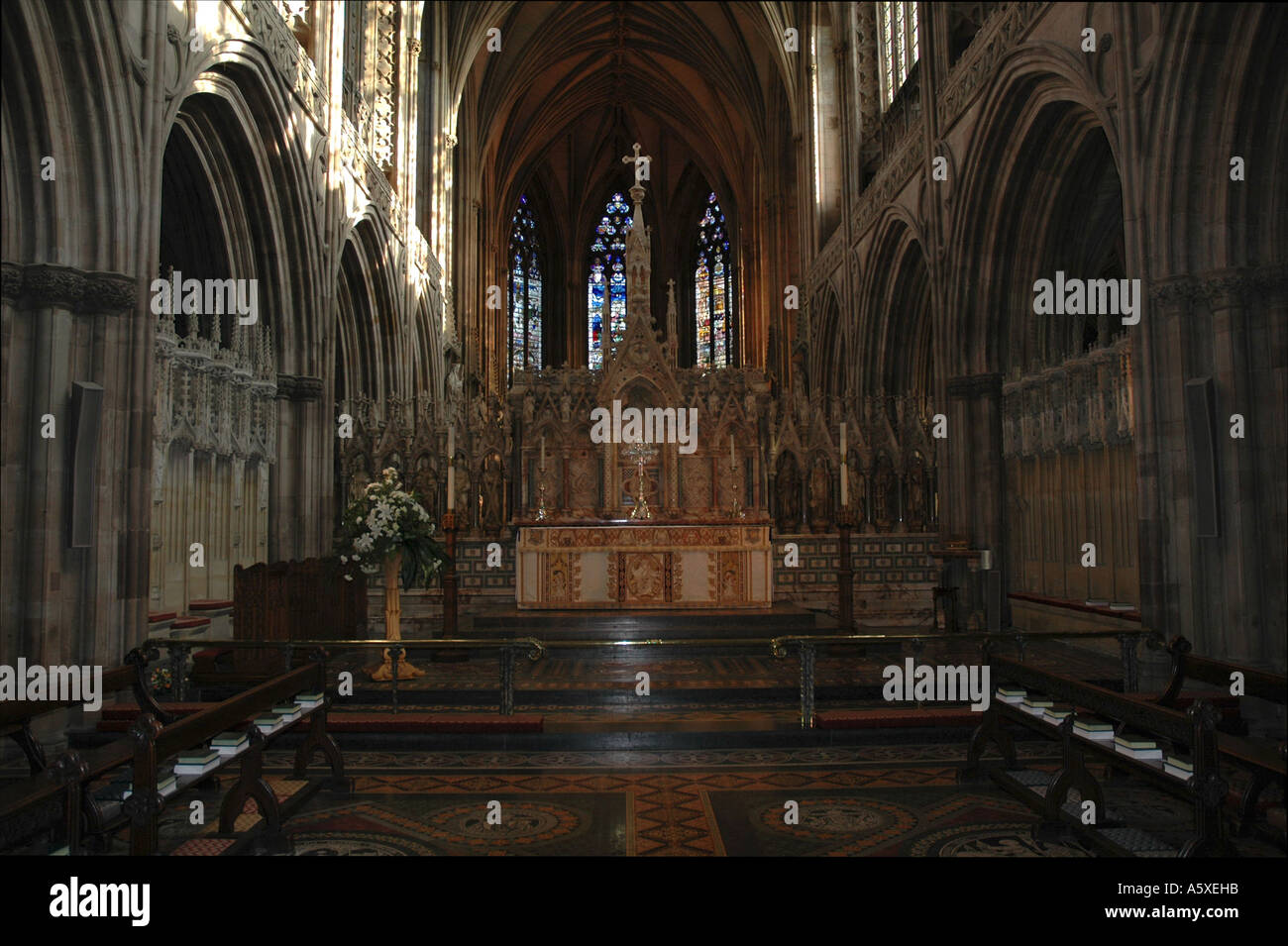 Kathedrale von Lichfield, Staffordshire, UK. Hohe Alter. Stockfoto