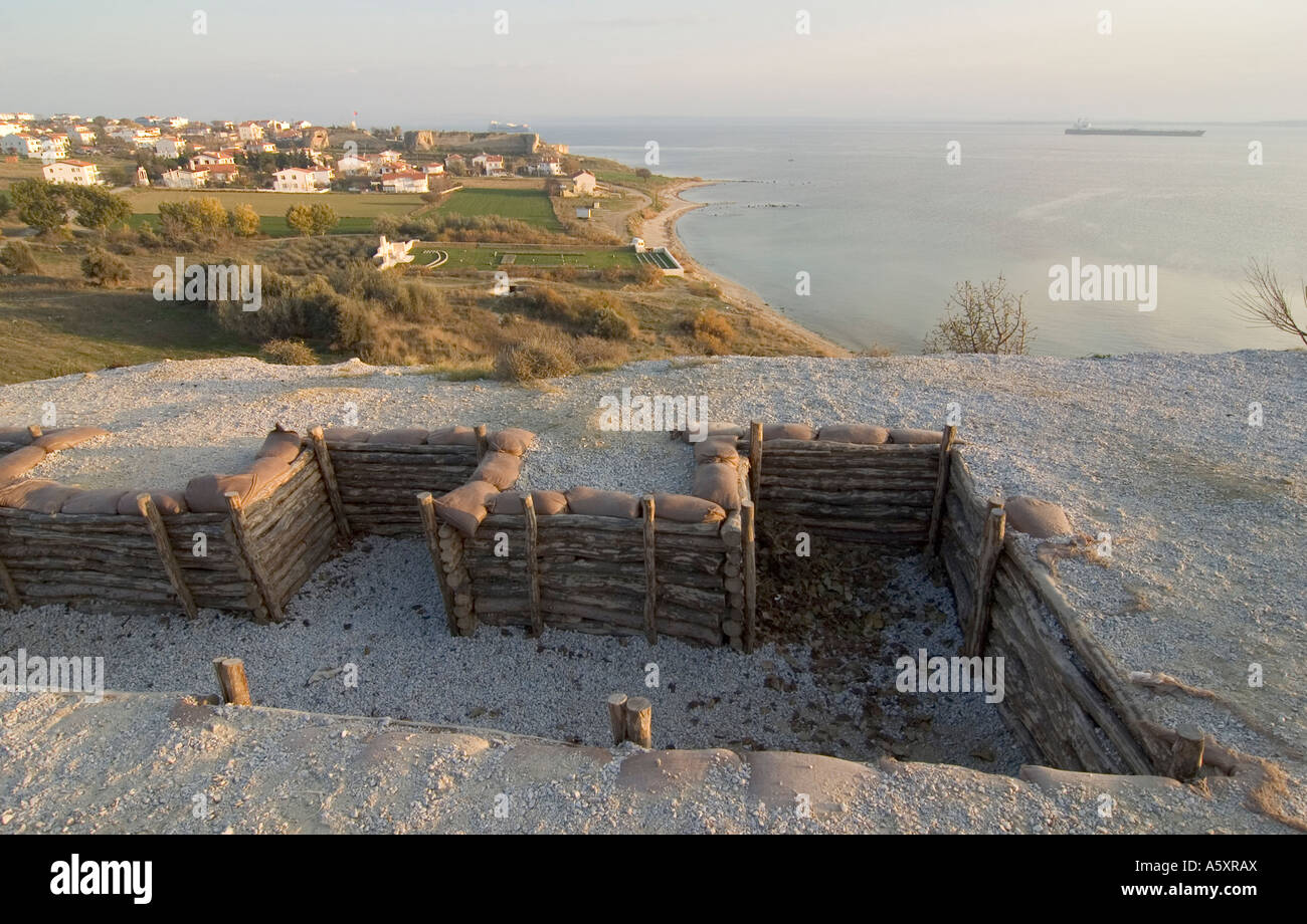 Gräben über einen befestigten Strand auf der Halbinsel Gallipoli, wehrte wo osmanischen Truppen eine alliierte Invasion im Jahre 1915, Türkei. Stockfoto