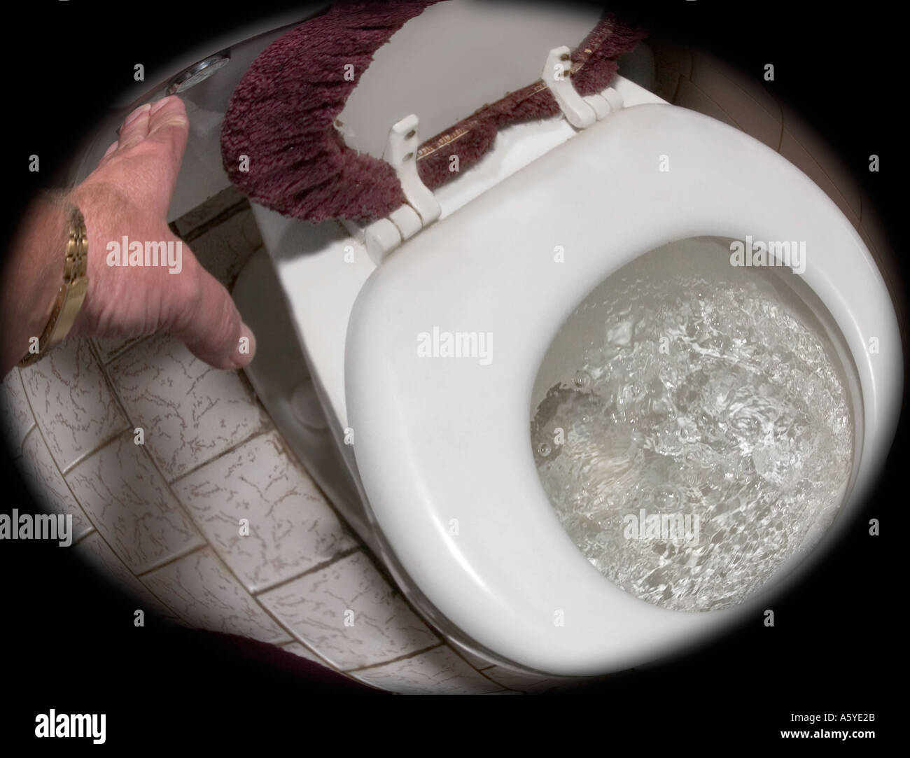 Digitale Verbesserung des Menschen, die Toilettenspülung Stockfoto