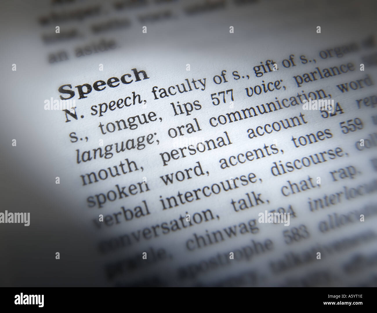 THESAURUS ZEIGT SEITENDEFINITION WORT REDE Stockfoto