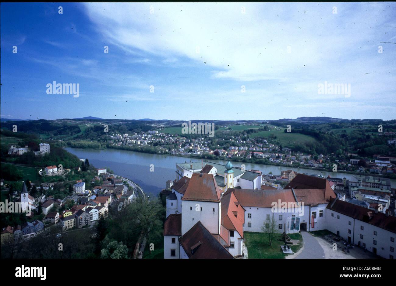 Vogelperspektive Blick auf Stadt, Passau, Danubia River, Bayern, Deutschland Stockfoto