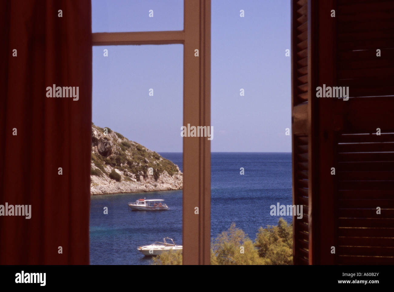 Flou Foto aus einem Hotelfenster s auf das Ionische Meer Agios Nikolaos Zakynthos Insel Griechenland Stockfoto