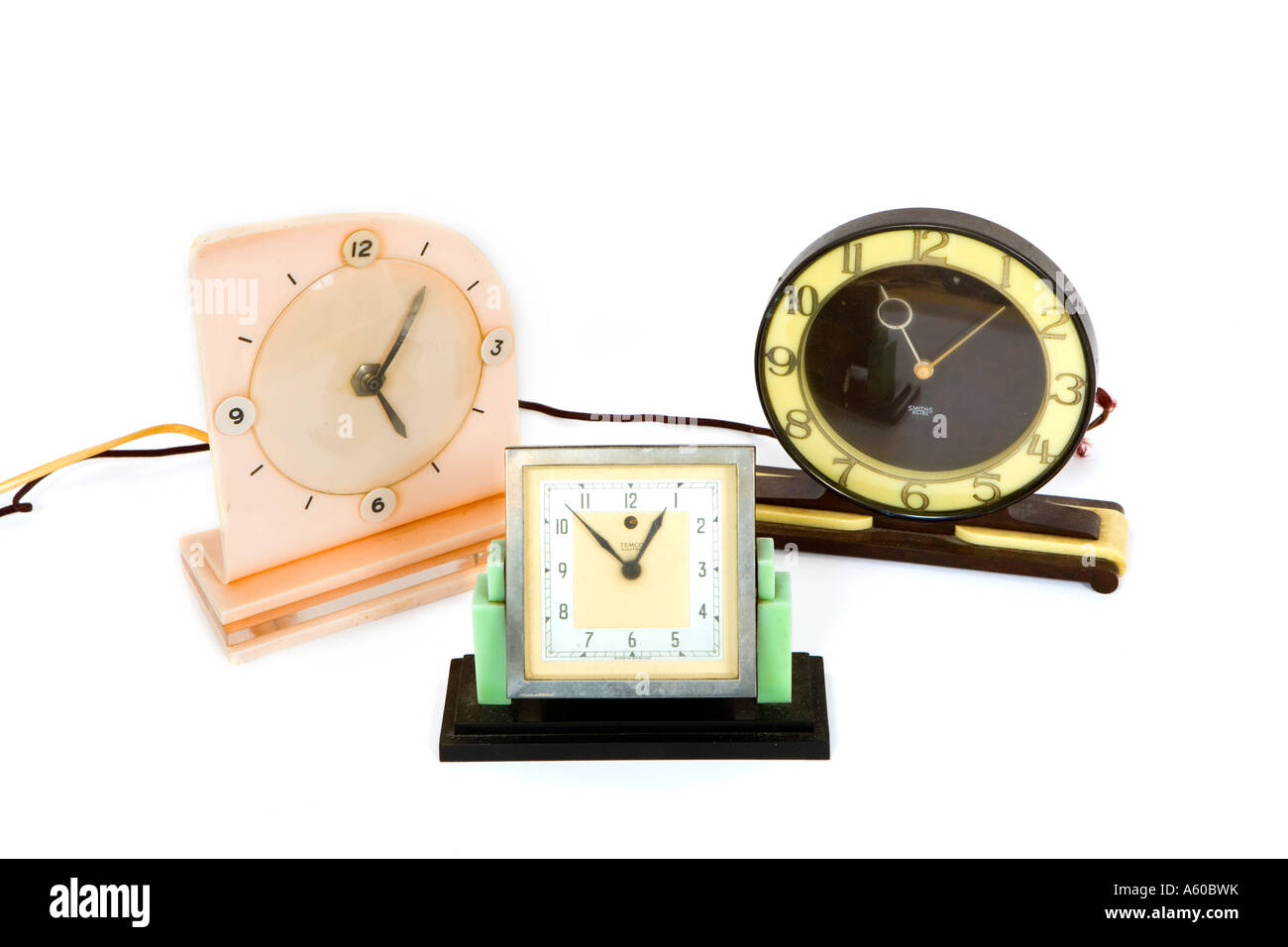 Art-Deco-Stil elektrische Kunststoff Uhren Bakelit Stockfoto
