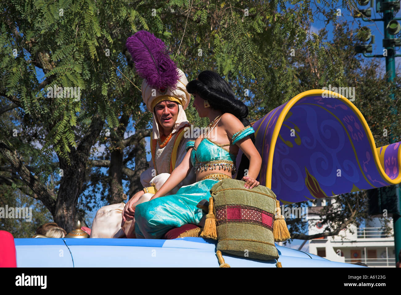 Aladdin und Jasmin, Disney-Stars und Motor Car Parade, Disney-MGM Studios, Orlando, Florida, USA Stockfoto