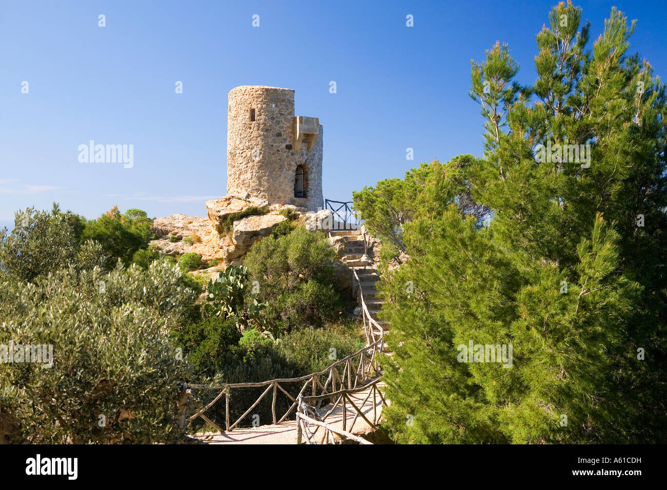 Die alten Torre del Verger Wachturm, Mallorca, Balearen, Spanien Stockfoto