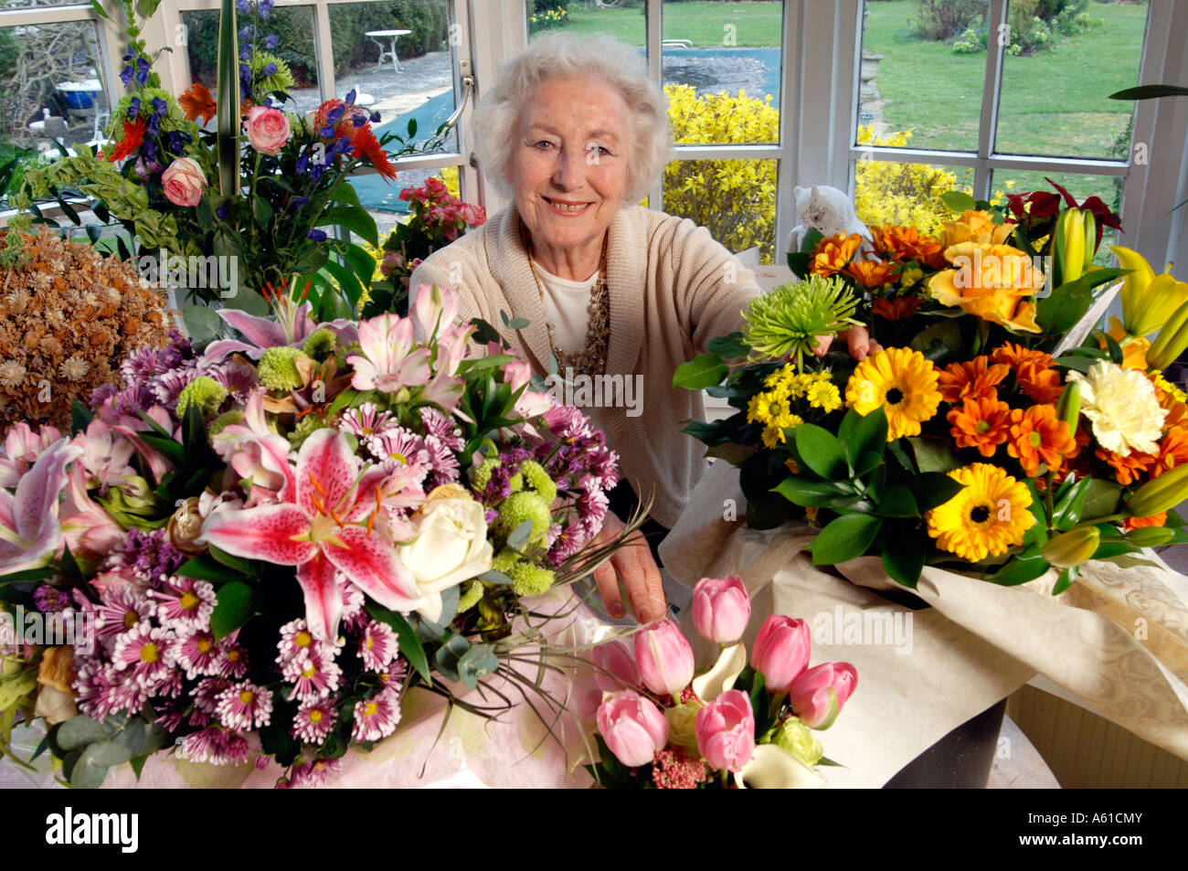 Dame der Sängerin Vera Lynn zu Hause in Ditchling East Sussex an ihrem 90. Geburtstag Stockfoto