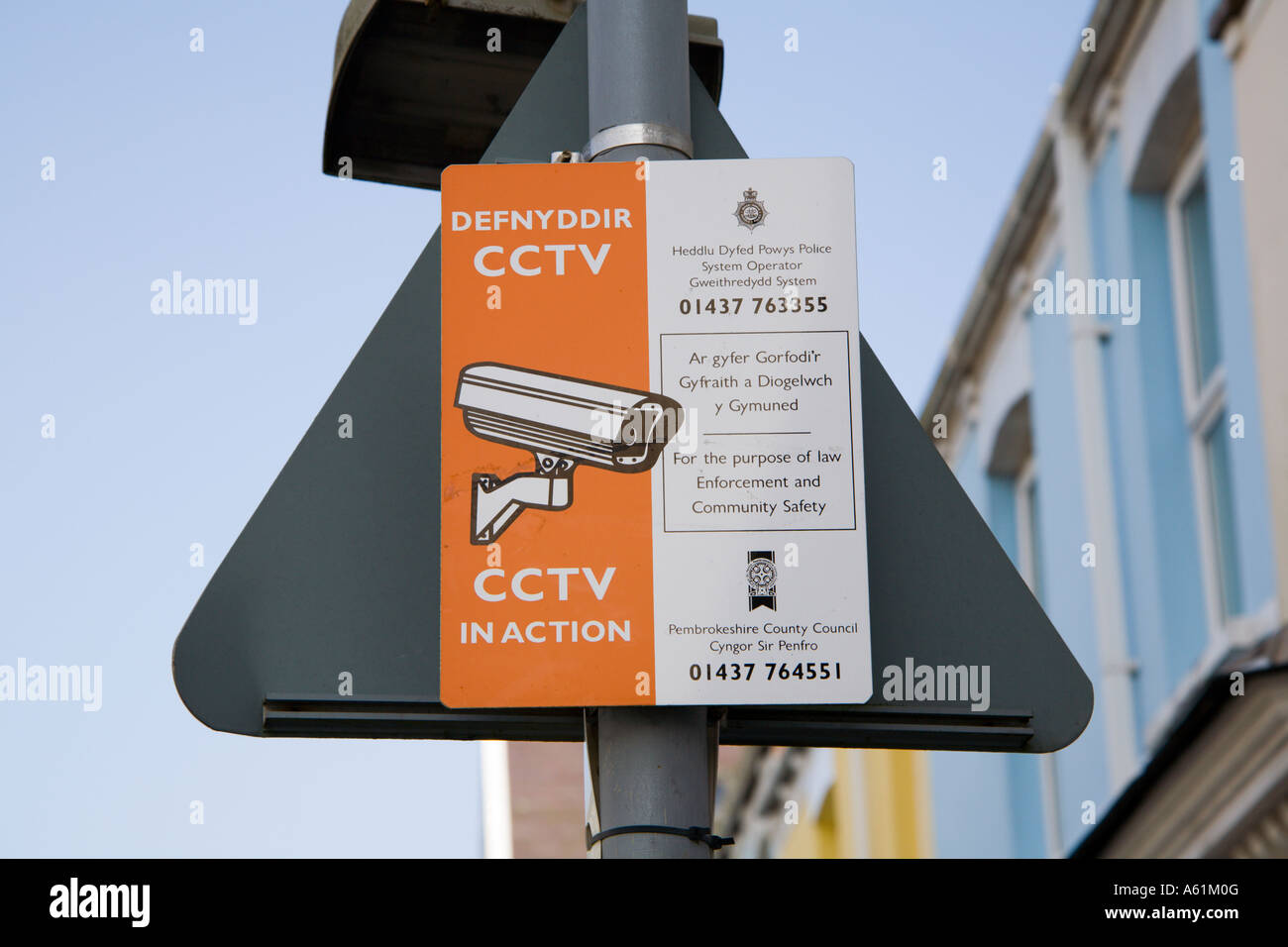 CCTV Kamera Warnschild in Tenby Pemrokeshire Wales Stockfoto