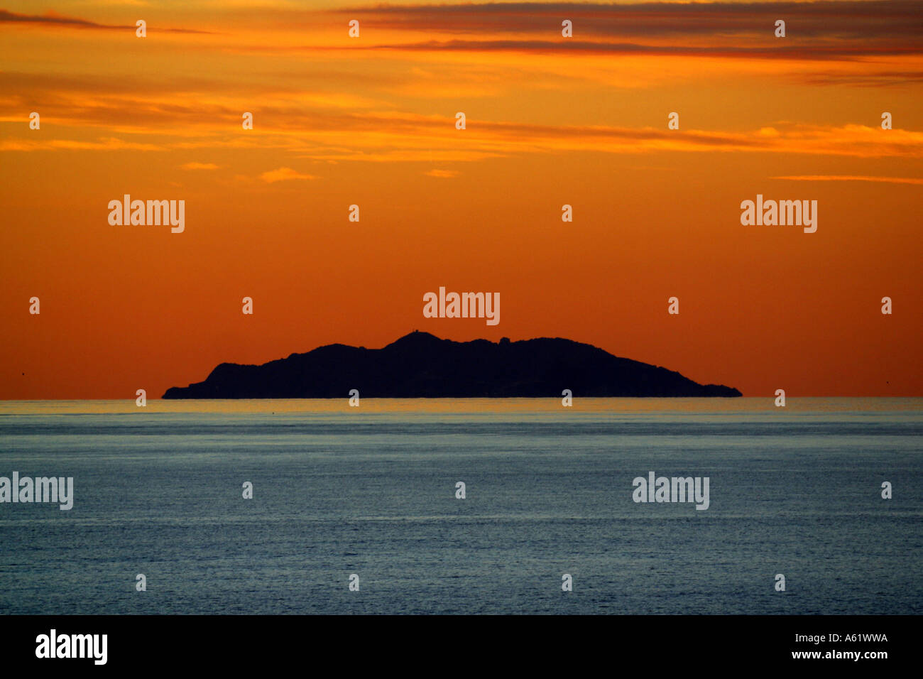 Sonnenuntergang Gorgona Insel der Toskana Italien Stockfoto