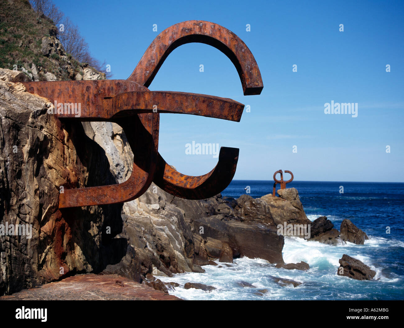 San Sebastian, "Kamm der Winde", Eduardo Chillida, Plaza de Los Peines del Viento Stockfoto