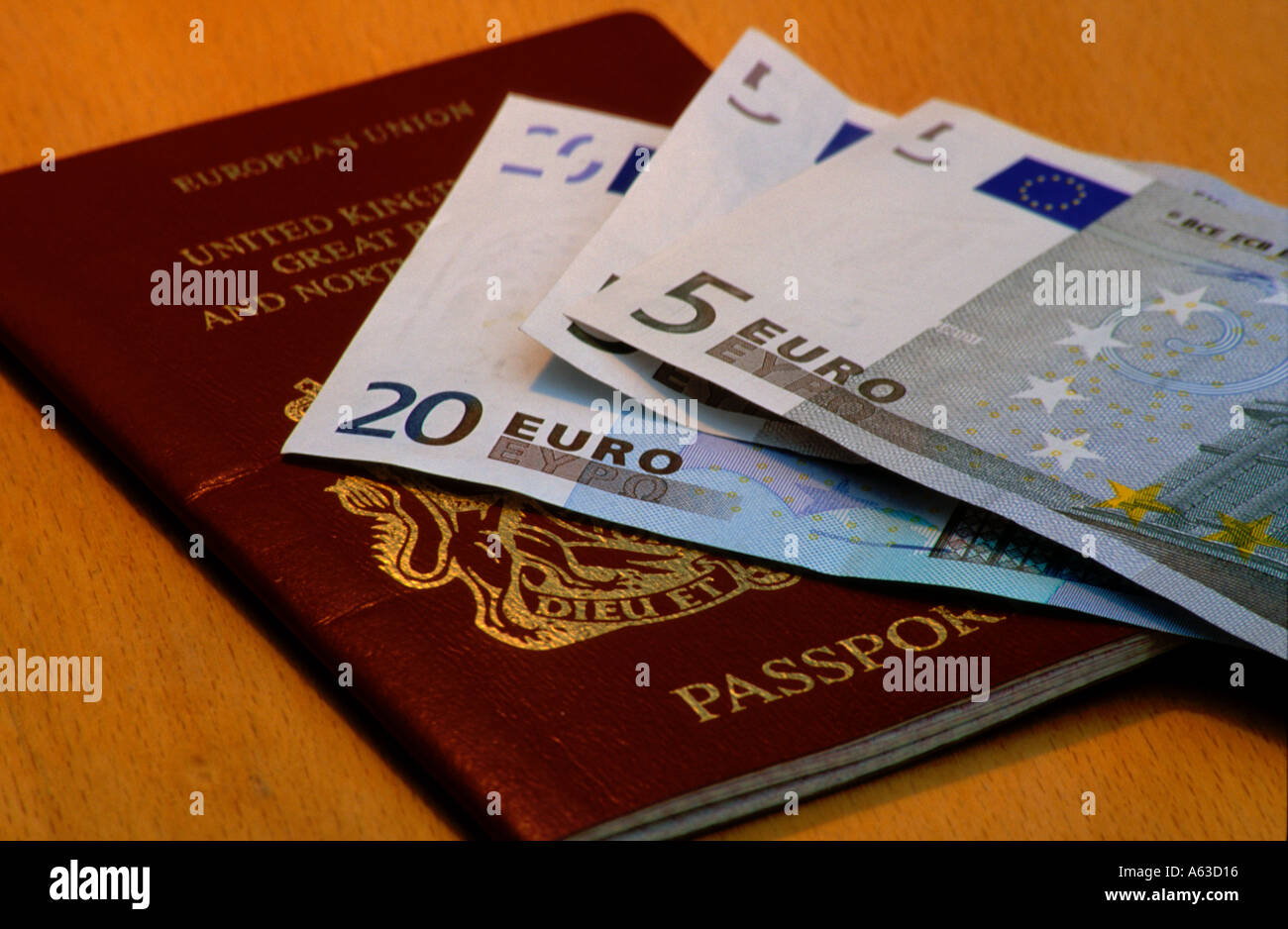 Eine britische britischen Reisepass und Euro Stockfoto