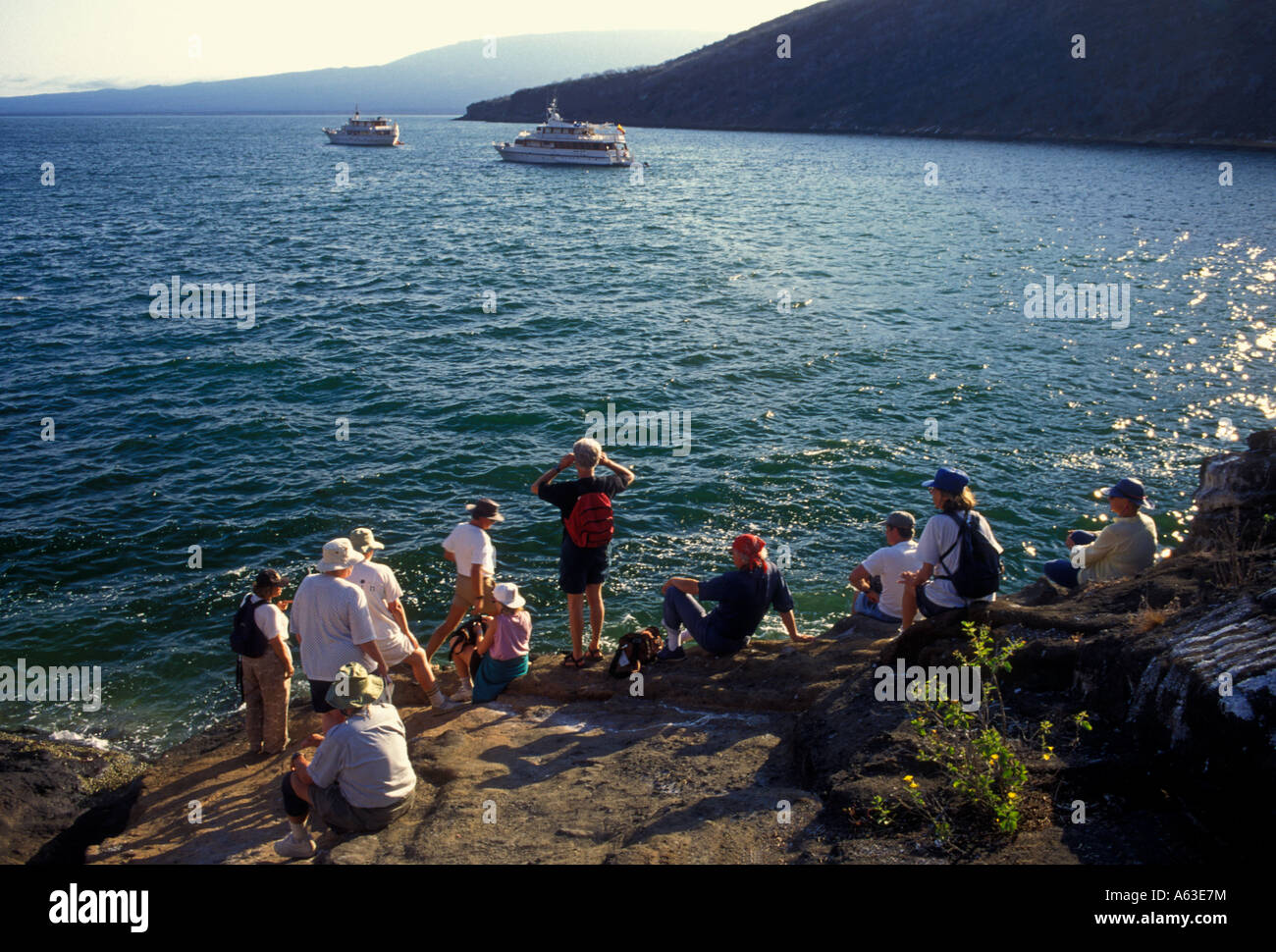 Touristen, Reisegruppe, Tagus Cove, Insel Isabela, Albemarle Insel, Galapagos-Inseln, Ecuador, Südamerika Stockfoto